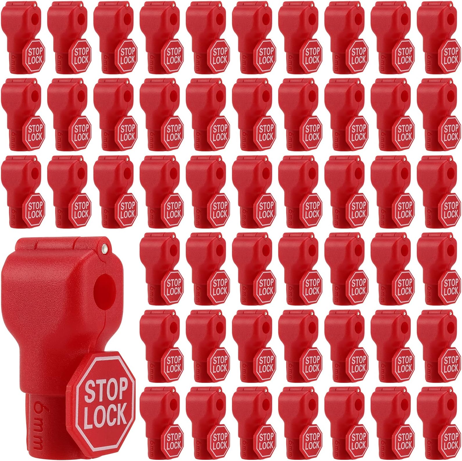 FUNSUEI 100 PCS 6mm Peg Hook Locks, Magnetic Plastic Red Retail Shop Anti-Sweep Tag Stop Locks Security Display Pegboard Hook Lock for Mall Store Shopping Center Goods, Mobile Phone Accessories