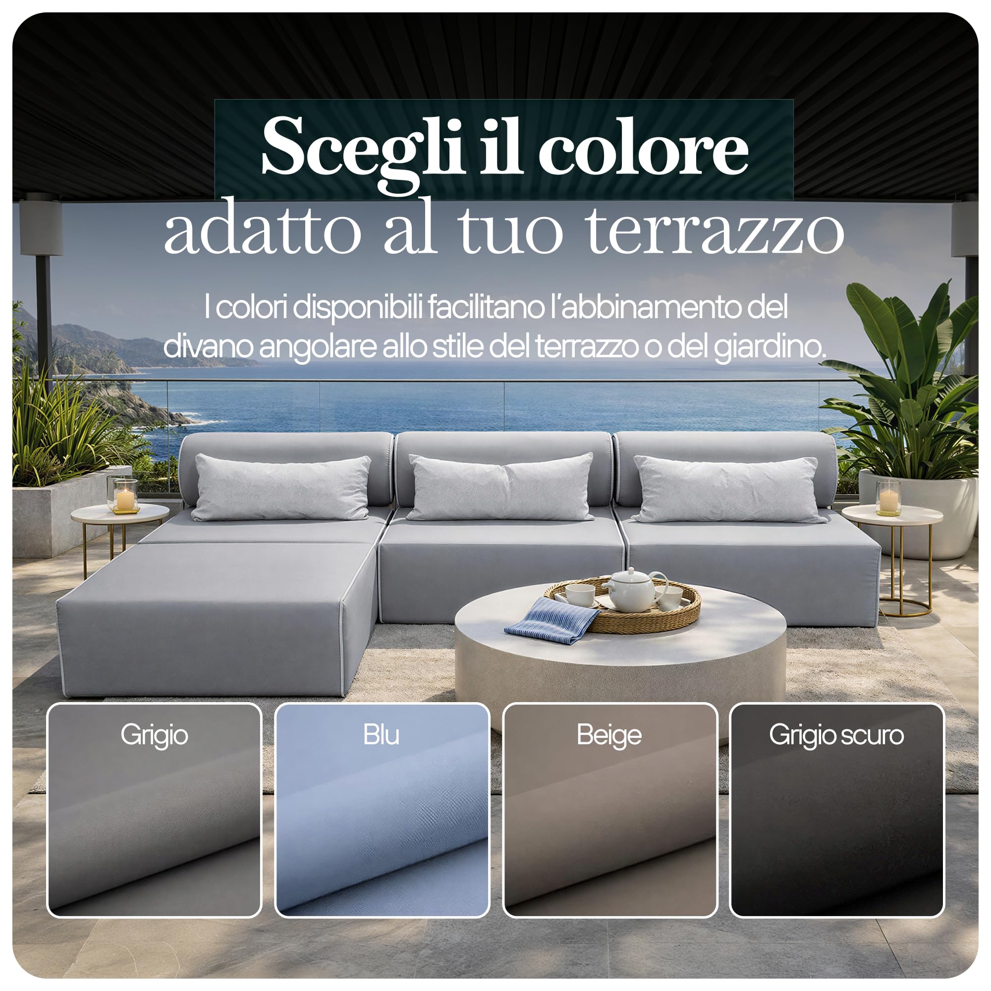 TRADA Divano da Esterno BALI M - Salottino da Giardino Esterno Resistenti alle Intemperie - Divanetti da Esterno Moderno per Giardino - Balcone e Terrazza - Grigio