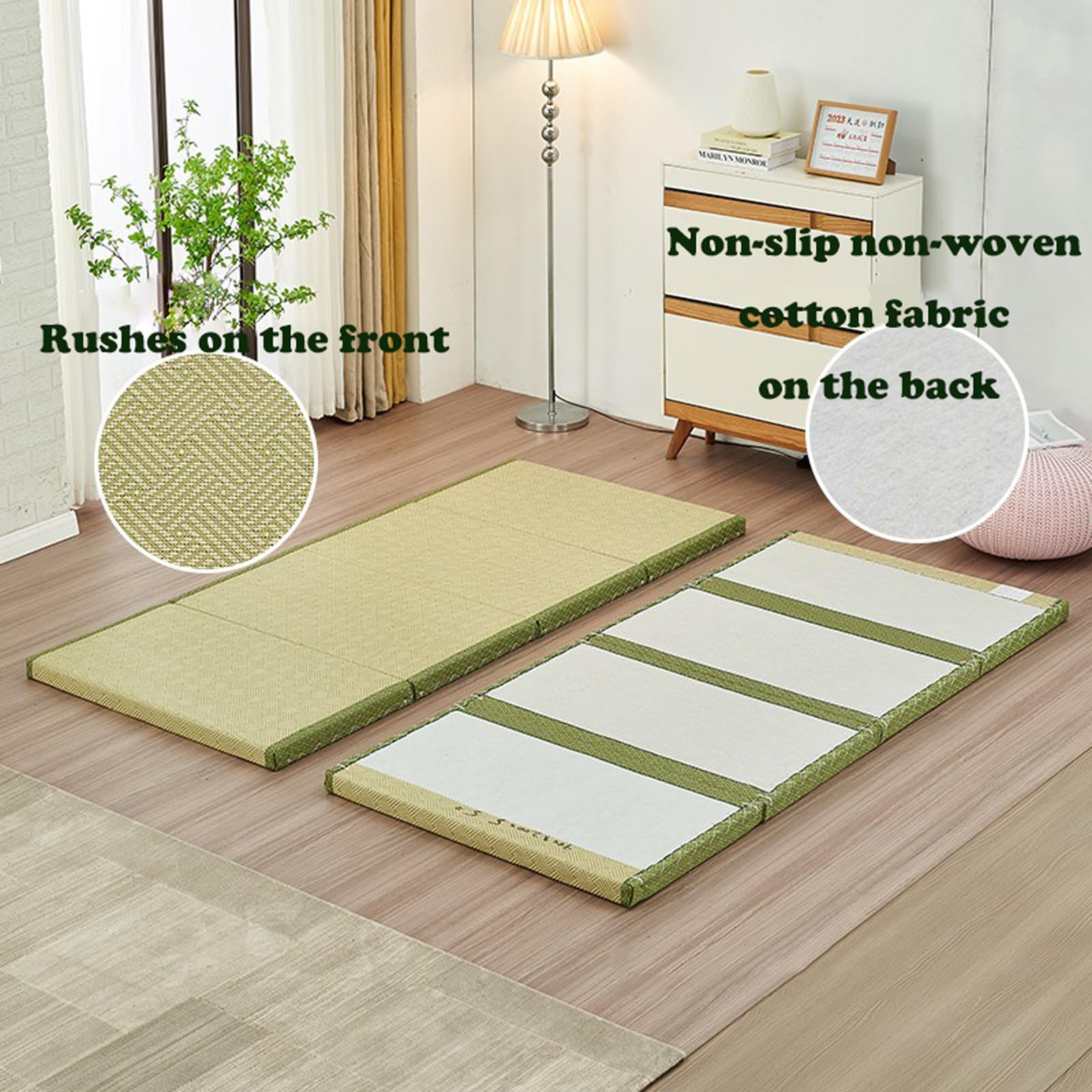 Japanische Tatami-Matte, faltbare Futon-Klappmatratze, grünes Rushgras, Bodenmatte, Matratze, Klappbett mit Matratze, ideal für Meditation, Yoga, Zen-Raum, japanischer Tränenraum (XS)