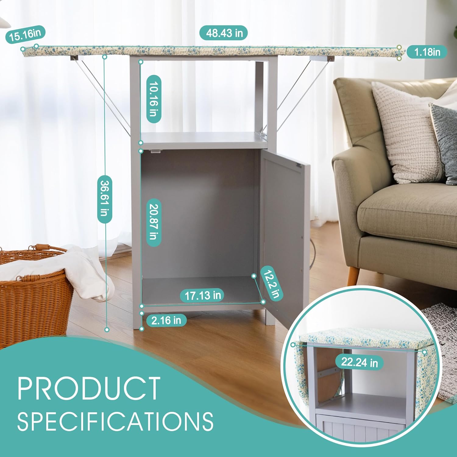 Solid Wood Foldable Ironing Board Cabinet | with Storage Cabinet | Compact and Space Saver Design | Perfect for Apartments Closets or Laundry Rooms