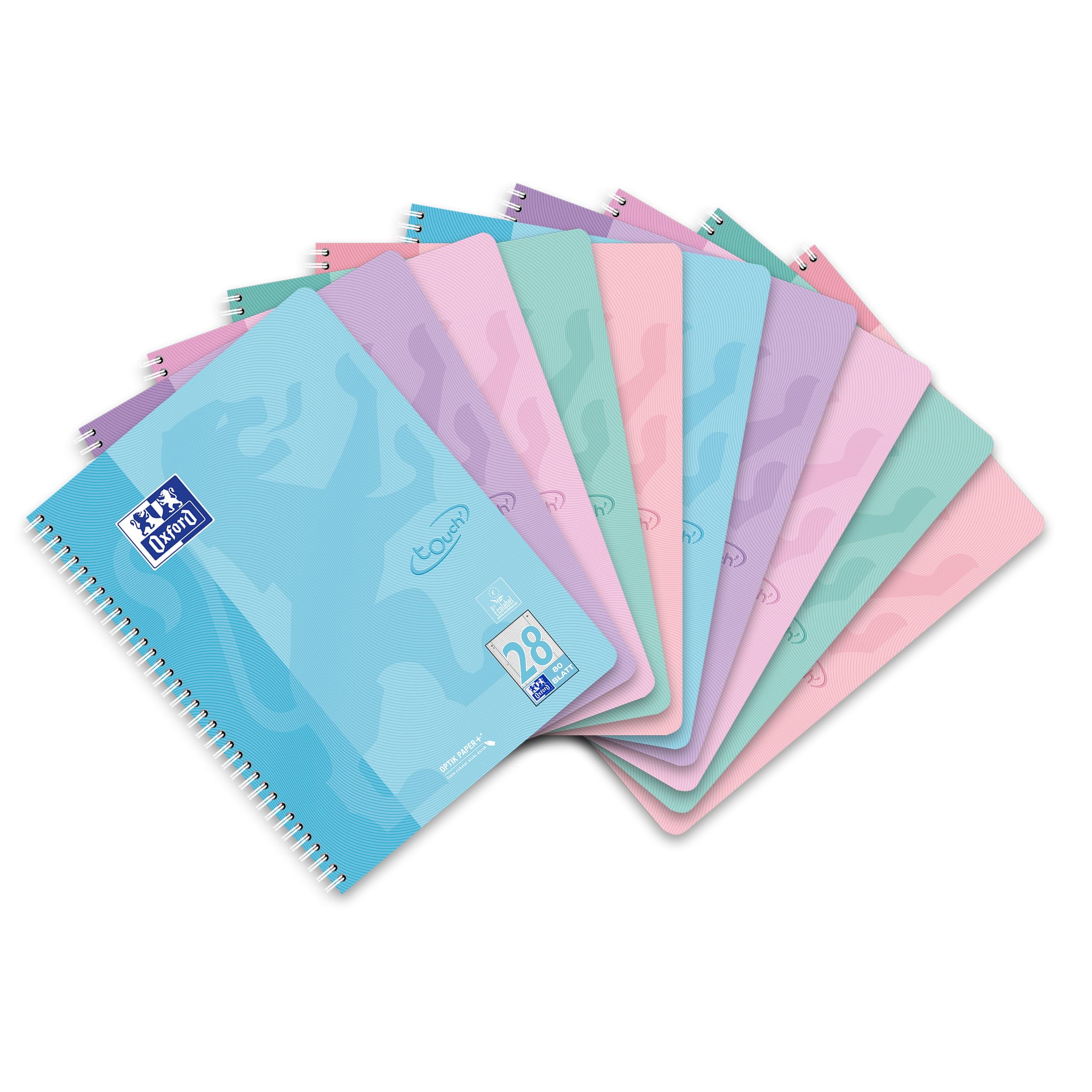 Oxford Touch A4 Squared Notepad with Double Margin, 160 Pages, 5 Pastel Colours, Pack of 10