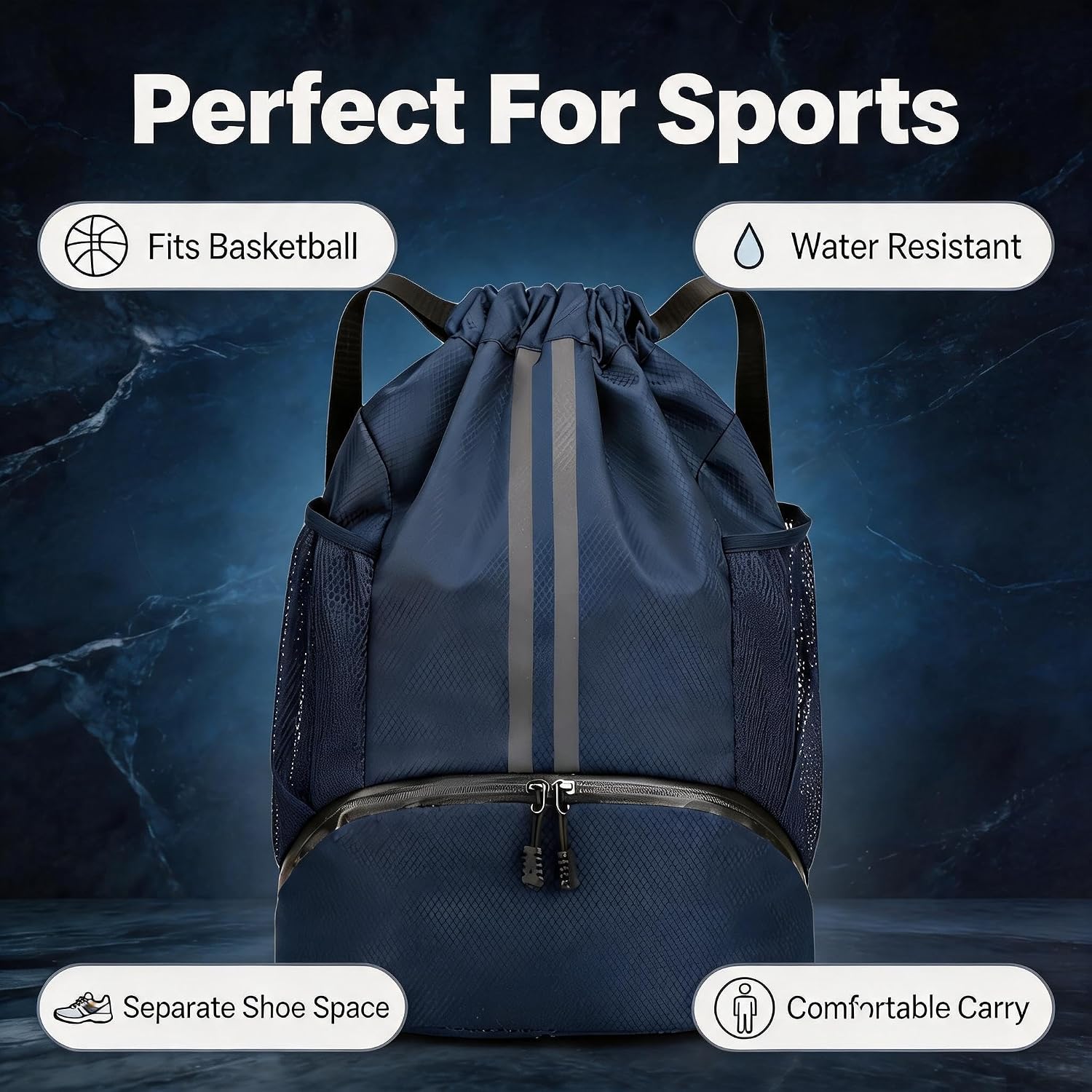 Drawstring Bag Backpack Gym Bag with Shoes Compartment for Soccer, Basketball, Football, Swim, Water-Resistant String Backpack Beach Cinch for Women Men