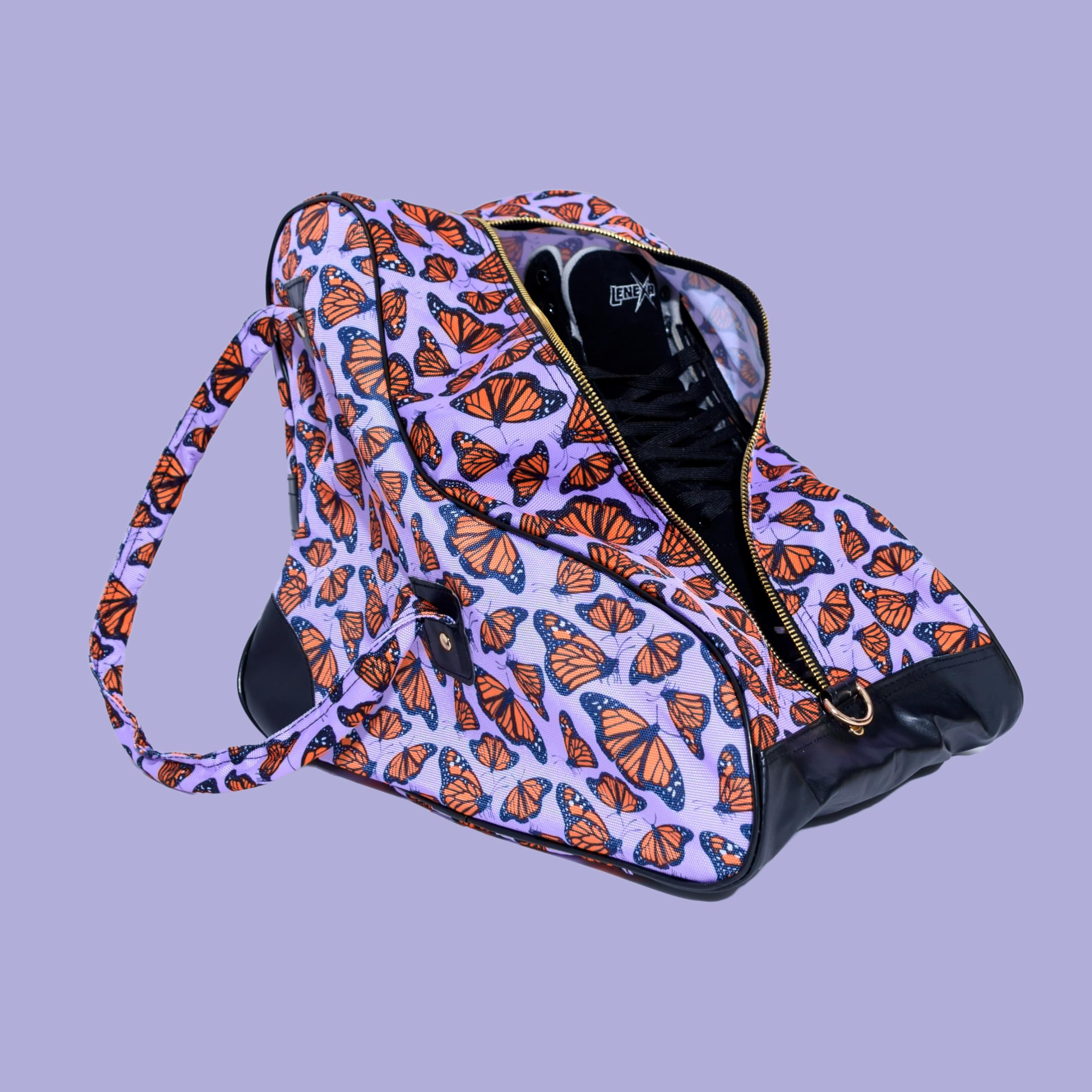 LENEXA Nylon Roller Skate Bag | Shoulder Strap and Handles and Reinforced Bottom Fits Quad Skates to Men's 12 | Butterfly
