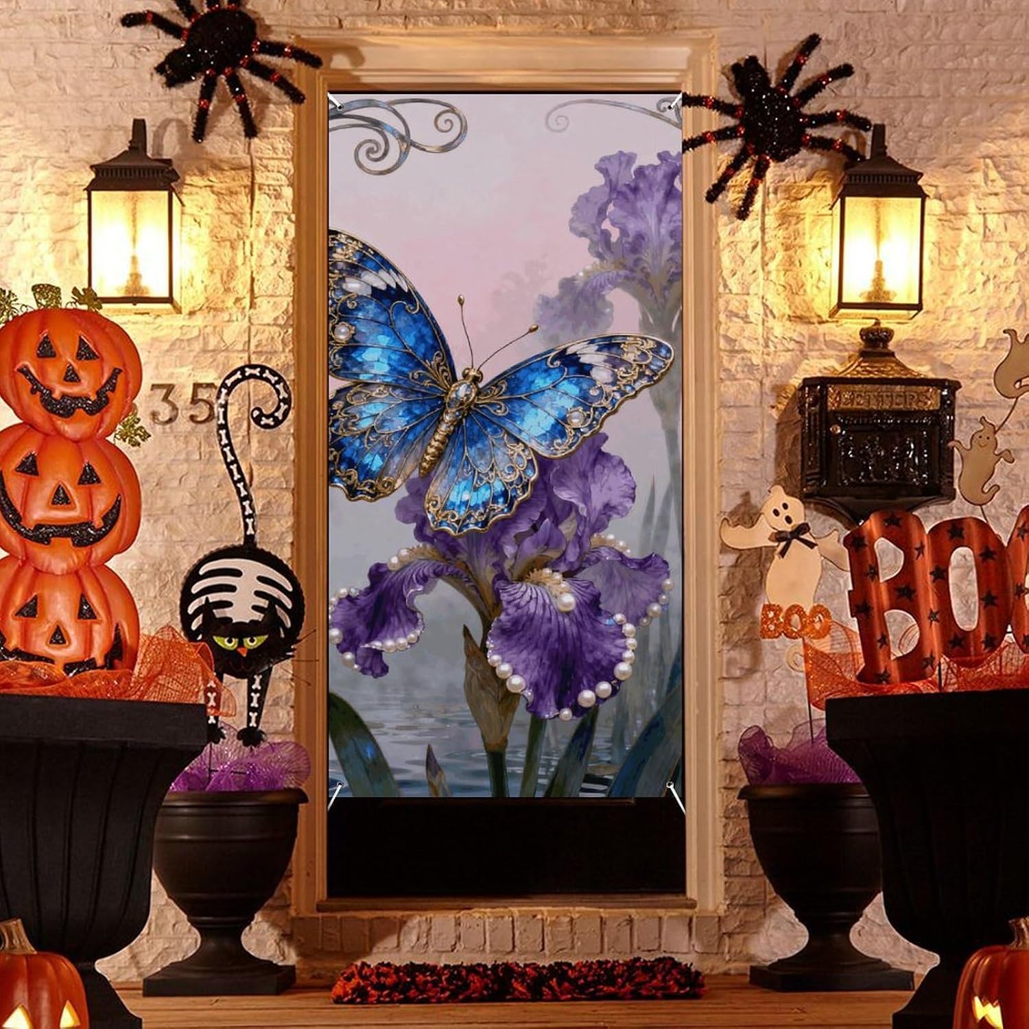 Butterfly Iris Bloom Decoration Door Banner Welcome Door Cover image 4