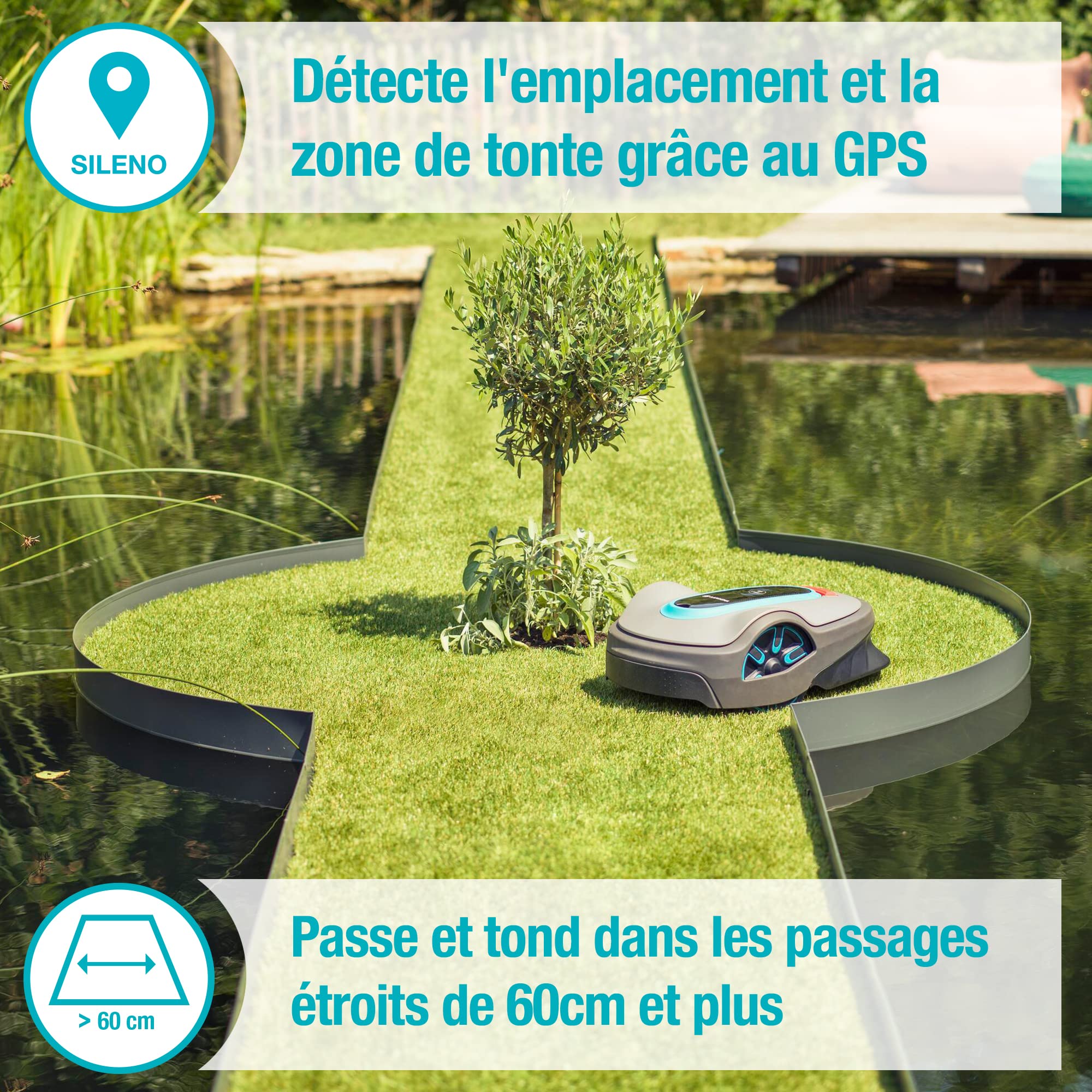 Gardena Tondeuse Robot Smart SILENO City 500 m² Set: Technologie Lona IA innovante, réglage Via Application, SensorControl, pour pentes 35% Max, passerelle Smart, FR-Version (19602-66)