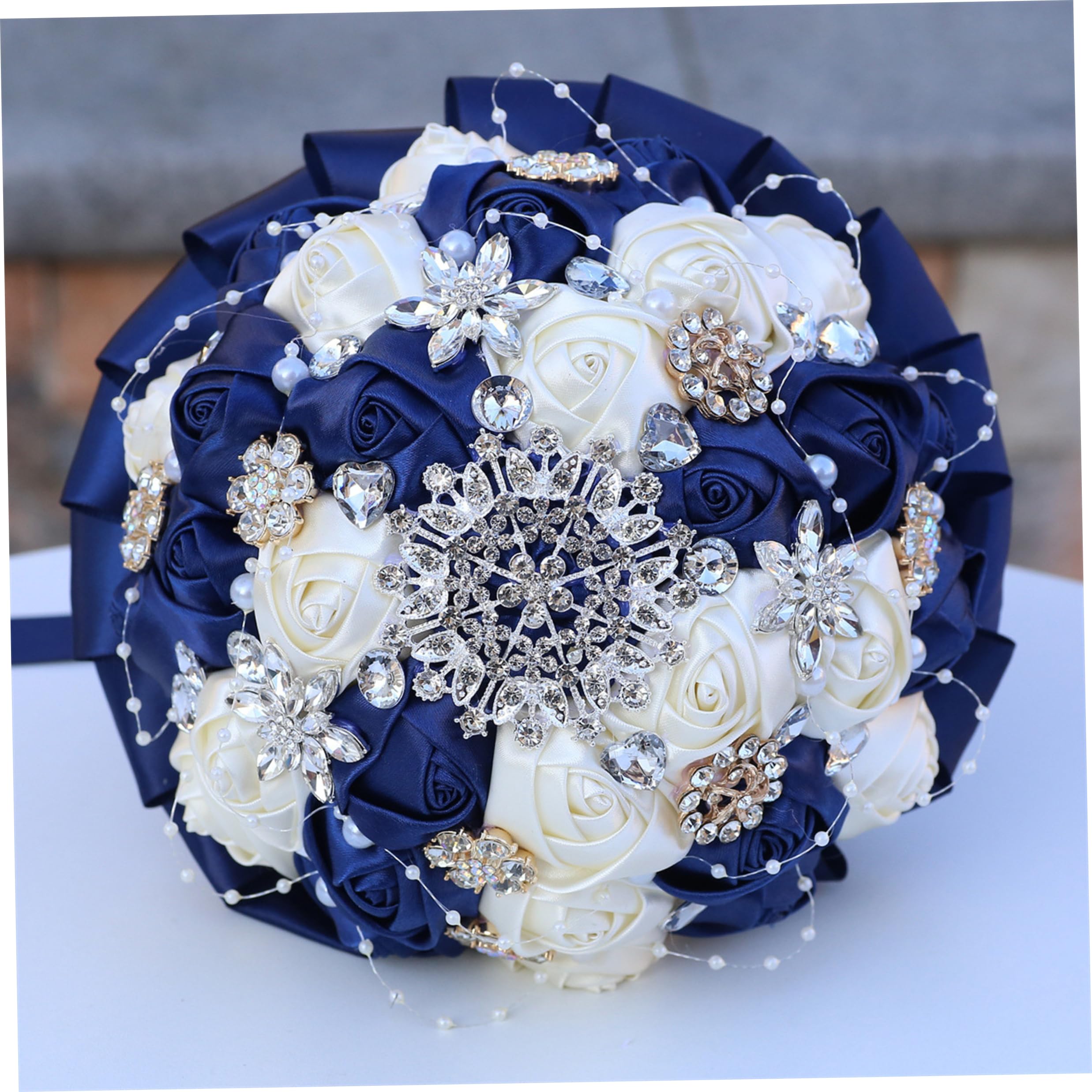 Bouquet da sposa squisito bouquet da sposa in raso con rose e strass e perle, ideale per la, la damigella d'onore (8 x 10 pollici)