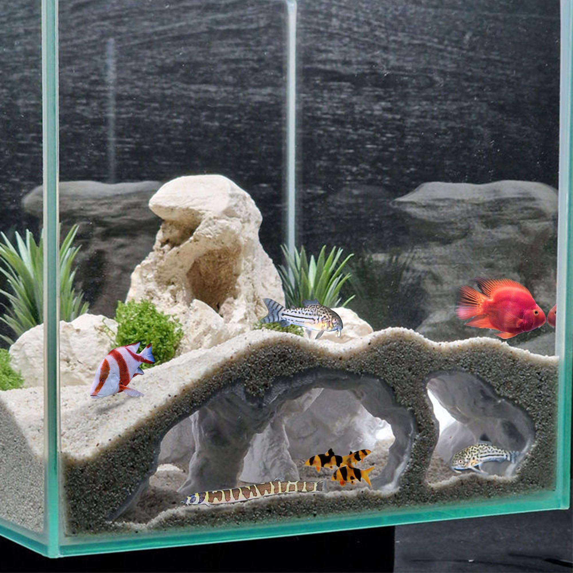 LIYAOLI Aquarium Cave Hideout for Fish Shrimp and Betta, 3D Printed Rock Aquarium Decoration with Multi Entrance Shelter for Fish Tank, Nano Aquarium Decor and Aquascape (Grey, M)