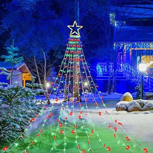 Miniatura 4 de FUNIAO Luces de decoración de Navidad, 320 luces LED de estrella para árbol con estrella de 12 pulgadas para patio, jardín, Año Nuevo, boda, fiesta,