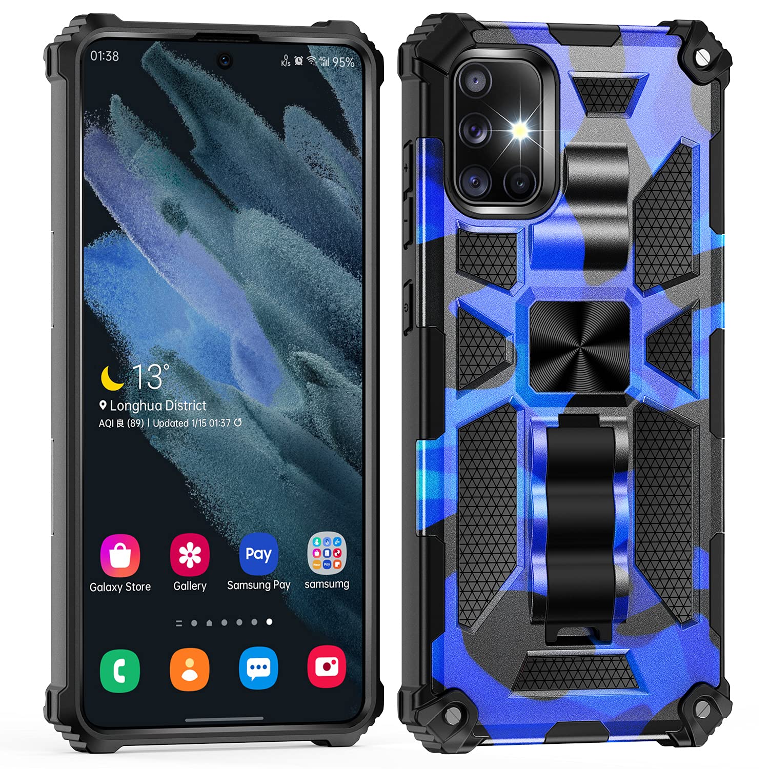 AFARER A71 Case Rugged Outdoor Protective Cases with Stand, Dual Layer Hard PC + TPU Mobile Phone Cover Compatible with Samsung Galaxy A71 - Blue