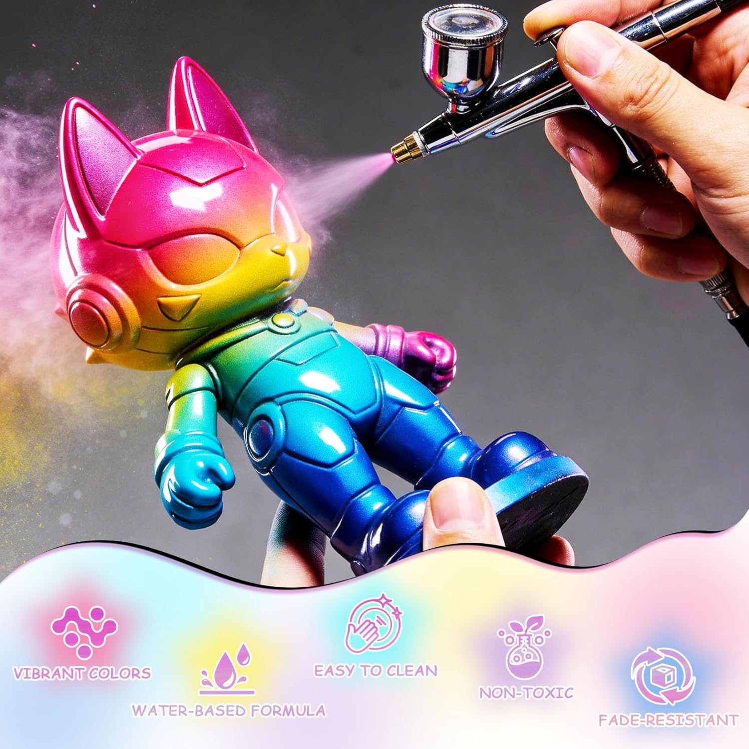 Airbrush Paint - 33 Colors with Thinner, Ready to Airbrush Paint Set, Fluorescent, Metallic & Pearlescent Shades, Water Based Acrylic Air Brush Paints Set for Artists, Hobbyists, DIY Crafts - 20 ML