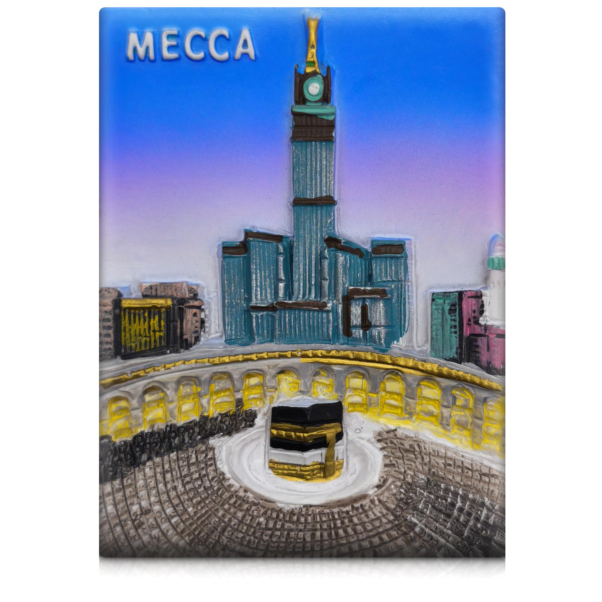 Maxi-Solutions Mecca Saudi Arabia 3D Fridge Magnet – Souvenir Collectible Featuring Hajj Pilgrimage, Clock Tower & Masjid Al-Haram – Travel Gift (7.2×5.2×1.7 Cm) (Mecca)