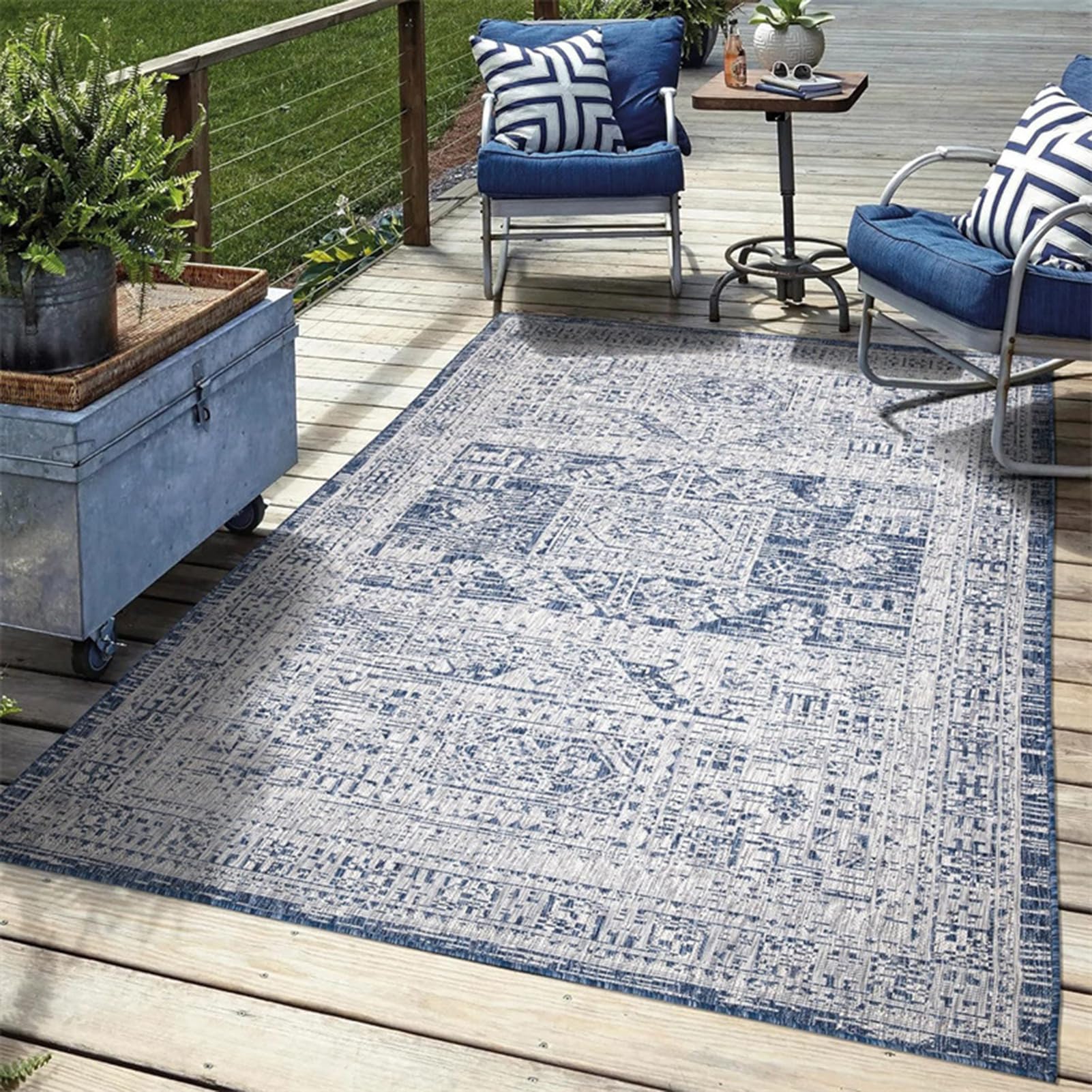 HGTRH Outdoor Rug 3x5 Patio Waterproof Gray, Outdoor Carpet for Deck Or Patio 8x10, Farmhouse Blended Outdoor Rugs Front Porch with Rubber Backing, Washable RV Mat Indoor/Outside Area Ruges
