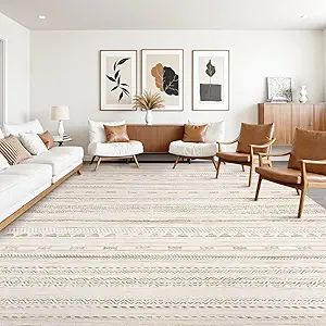 10x14 Area Rugs for Living Room Machine Washable Rug Distressed Indoor Carpet Neutral Moroccan Boho Rug Ultra Soft Area Rug for Bedroom Dining Room Playroom Office, Brown