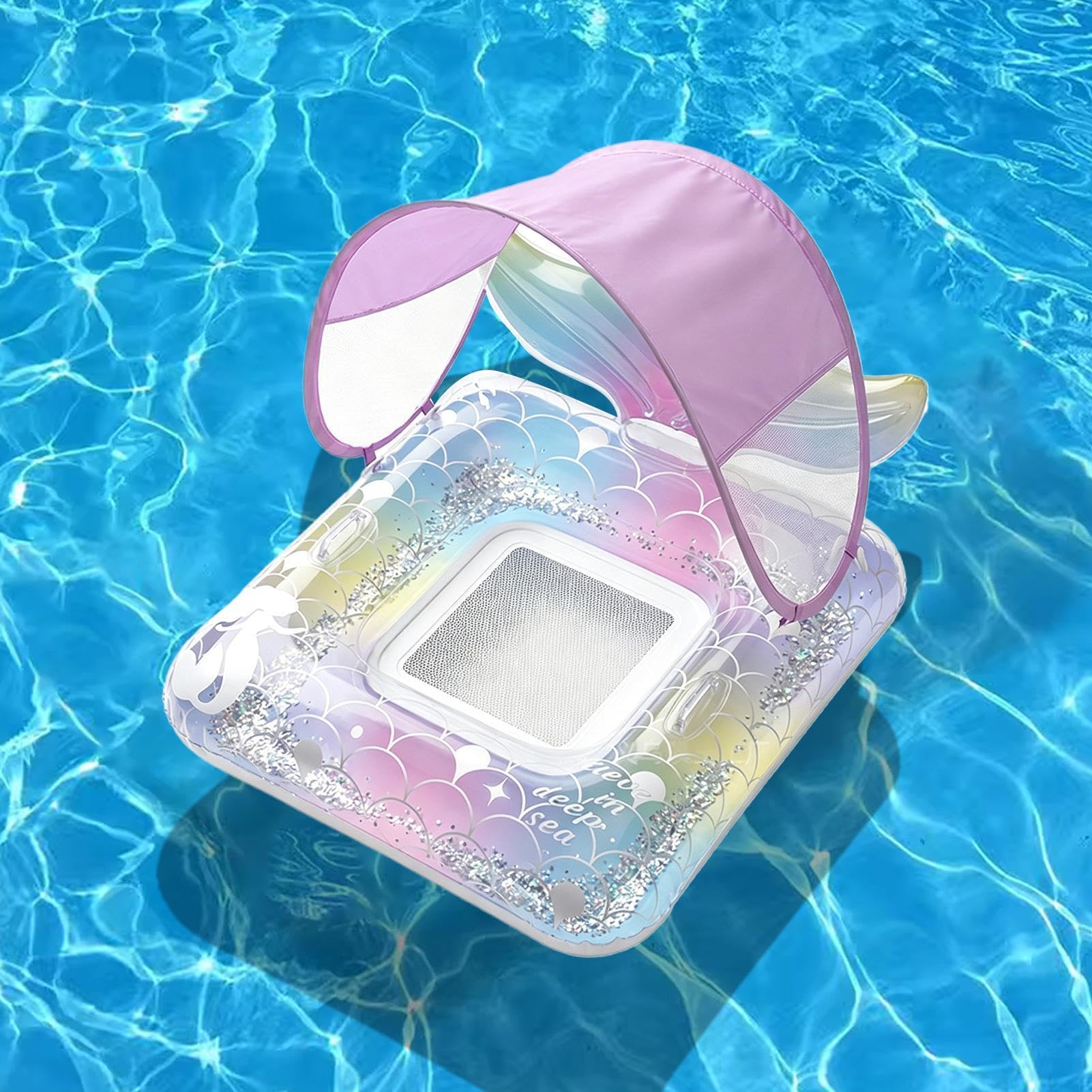 Flotador de piscina con toldo de , hinchable, protección solar portátil | Bonita balsa inflable para el parque acuático, las vacaciones, el lago, el río, la fiesta, el viaje