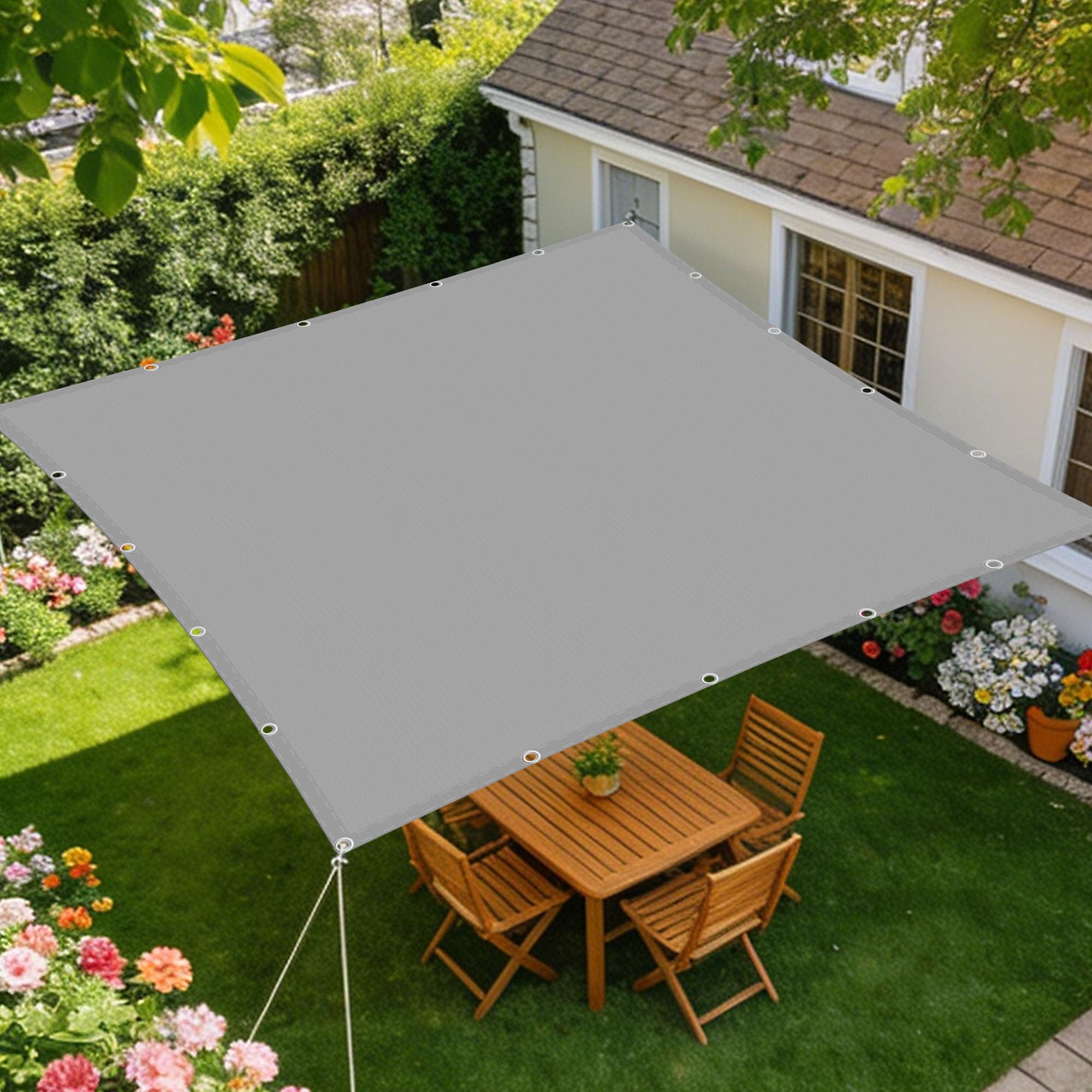 Voile d'ombrage étanche 3x9m gris clair rectangulaire pour grand jardin