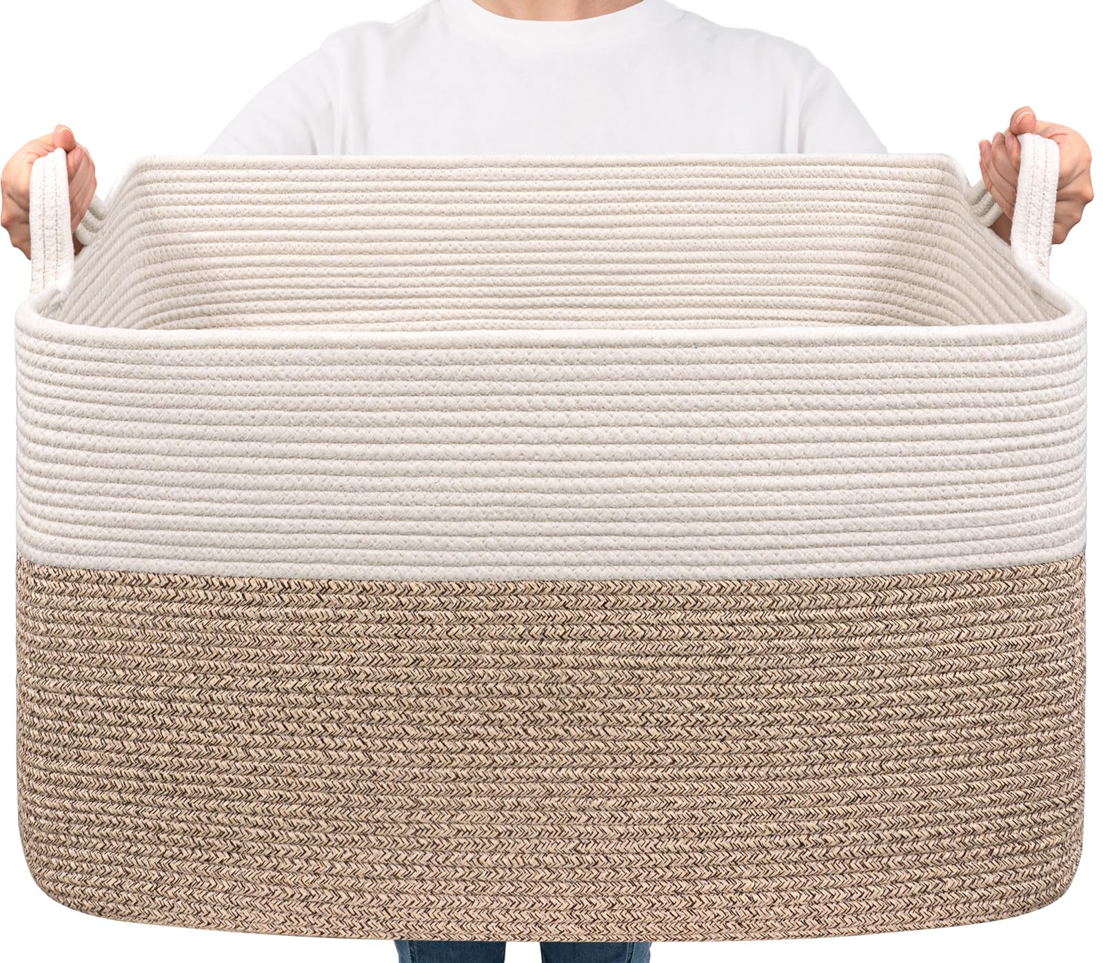 Extra Large Storage Basket, Laundry Basket, Rectangle Cotton Rope Woven Baskets for Toys, Blankets, Towels, 60 x 40 x 35 cm, 85 L, Brown โ image 1