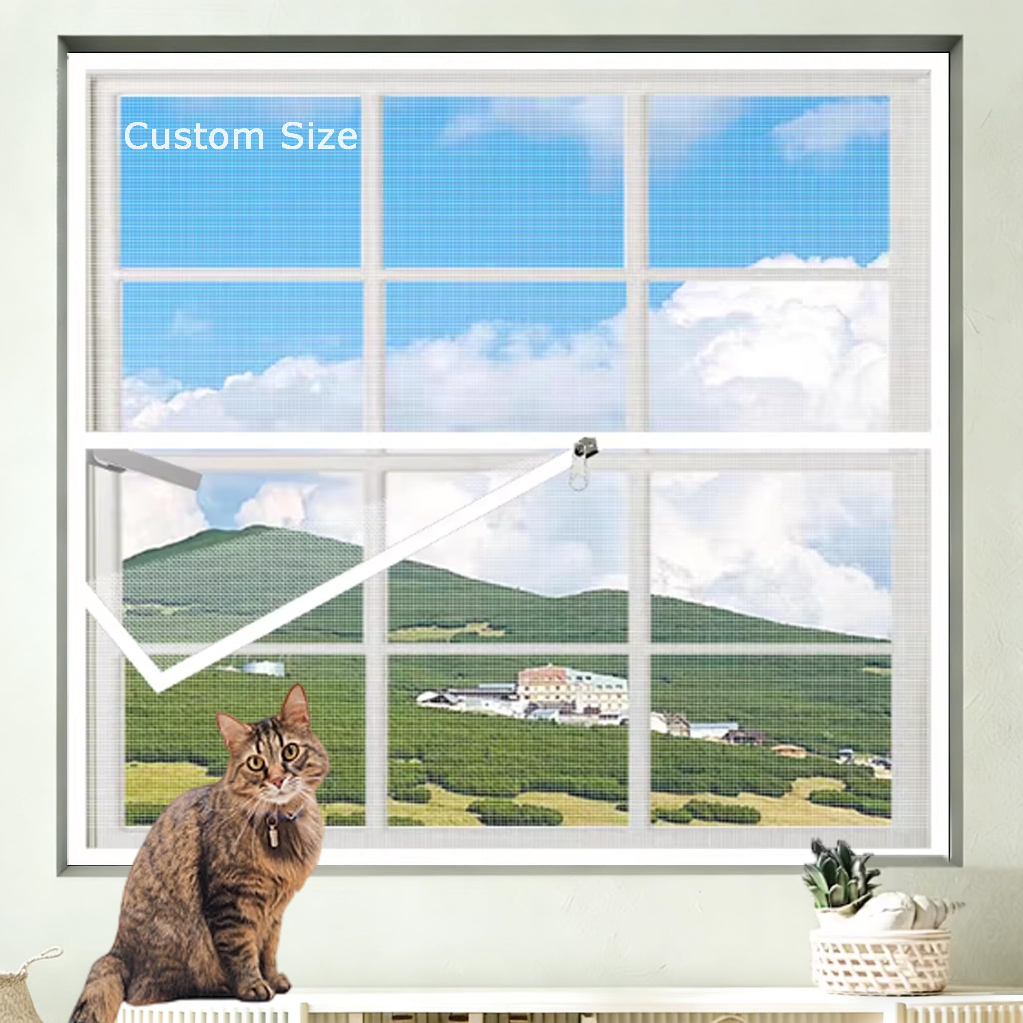 Custom Cat Safety Net Window Screen, Fly Screen Netting Anti-Mosquito Insect Mesh, Cat Protection Window Guard, Anti-Scratch Pet Mesh with Self-Adhesive Tape