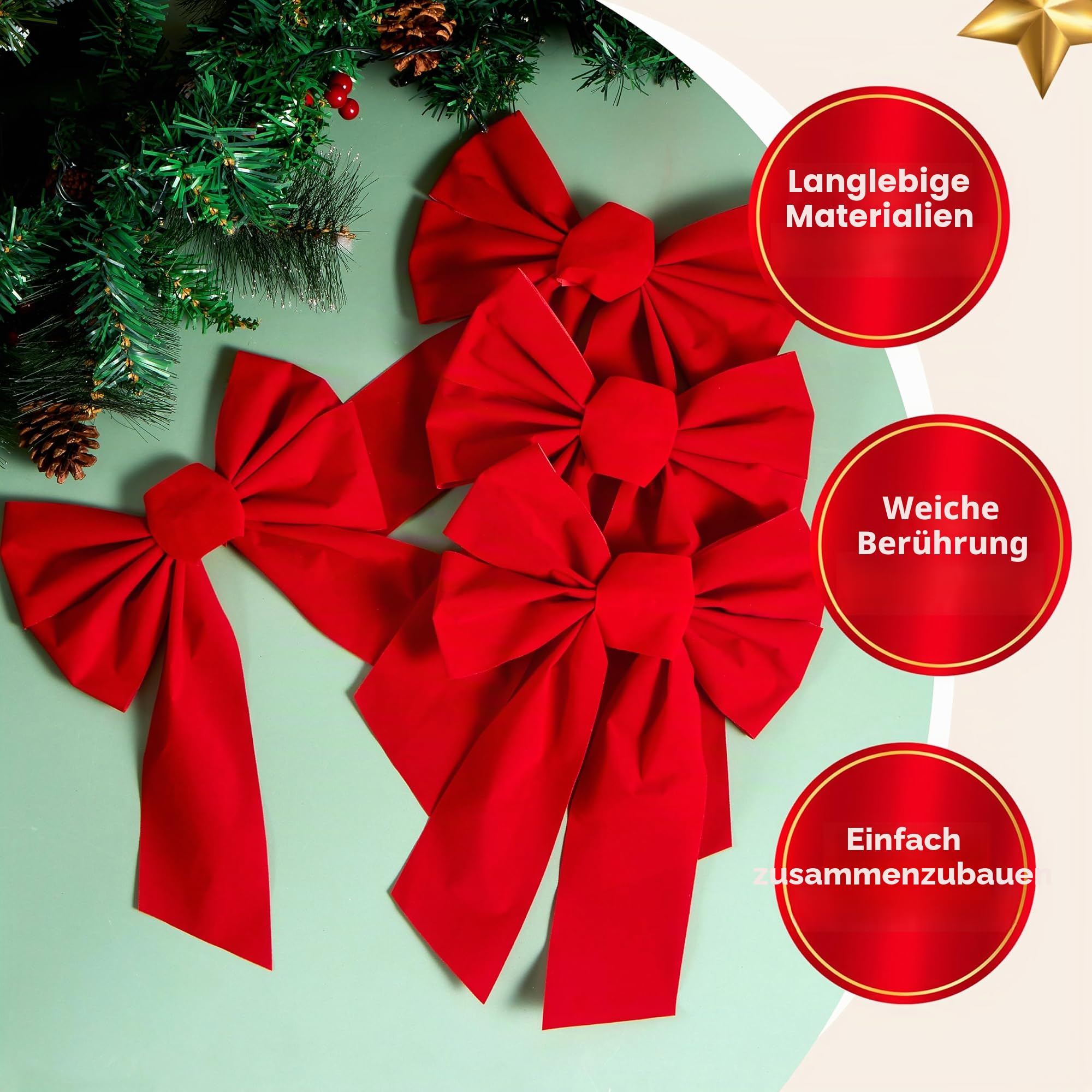 JOYIN 12 rote Weihnachtsschleifen aus Samt, 33 cm lang und 22,9 cm breit, dekorative Weihnachtsschleifen für Kranz, Girlande, Baumdekoration, Innen- und Außenbereich, Urlaubsdekorationen
