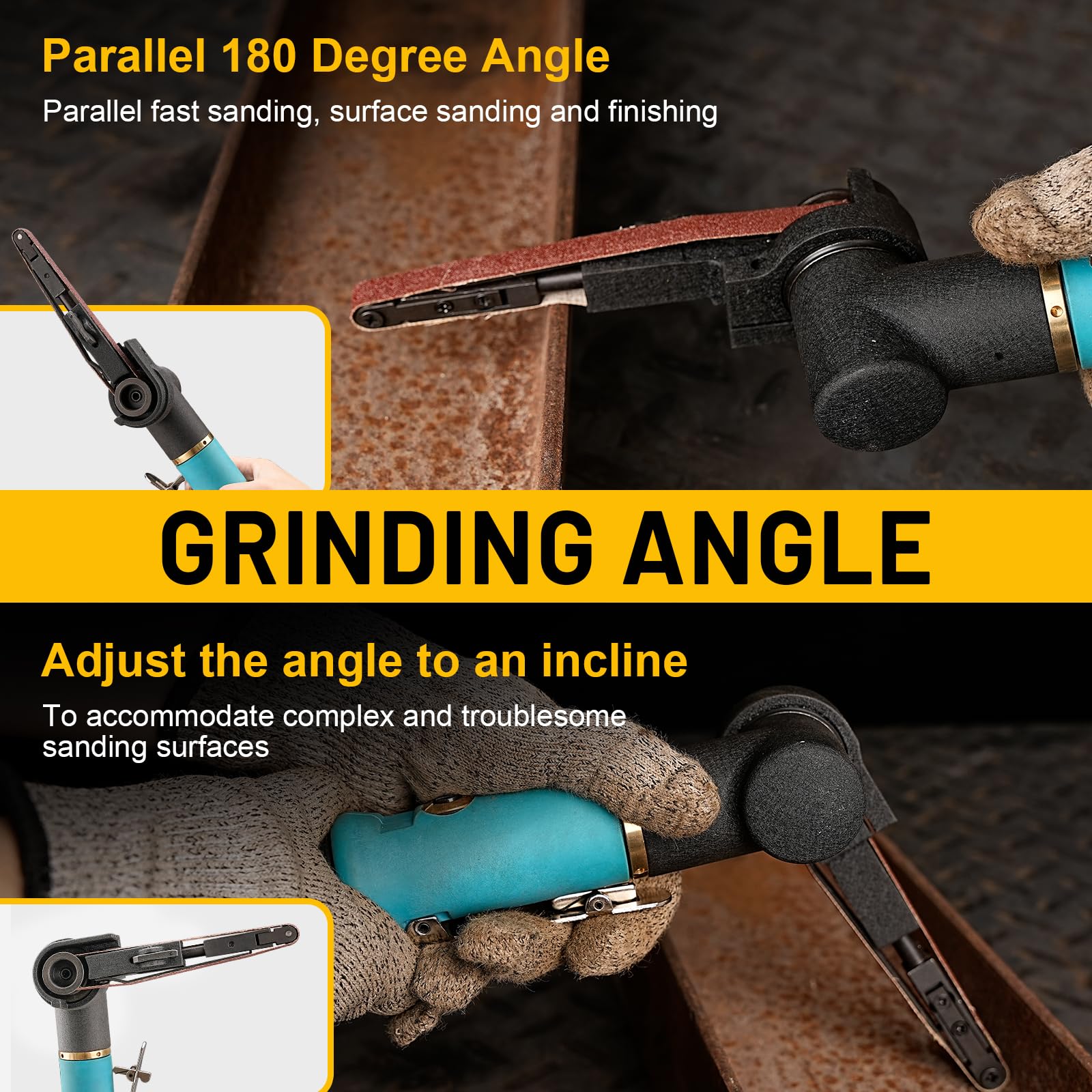 Levigatrice pneumatica a nastro 10x330mm per legno | Rettifica rotante a 360°, con 12 nastri abrasivi, mini levigatrice ad aria, 16000 giri/min