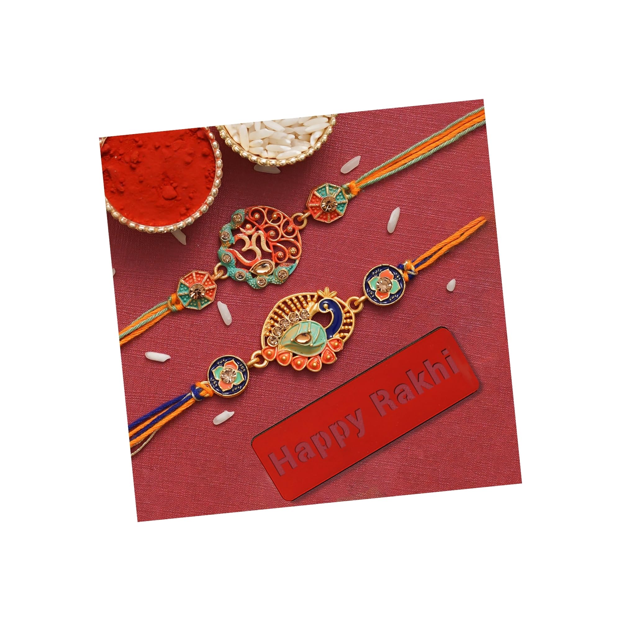 See full amazon price history chart for eCraftIndia Set of 2 Multicolor Religious Om Symbol and Peacock Designer Rakhis with Roli Chawal Pack and Happy Rakhi Wooden Cutout - Rakhi for Brother, Bhaiya, Bhai eCraftIndia Set of 2 Multicolor Religious Om Symbol and Peacock Designer Rakhis with Roli Chawal Pack and Happy Rakhi Wooden Cutout - Rakhi for Brother, Bhaiya, Bhai (B0CFFRJK77) Amazon Price History, Amazon Price Tracker