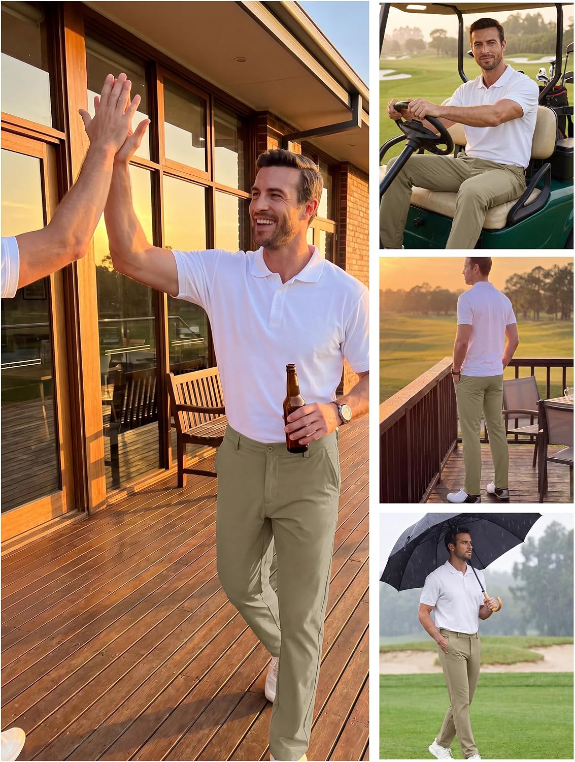 Men's Golf Pants, Lightweight Quick Dry Work Wear | Comfortable nylon stretch fabric, zip pocket, slim-straight modern fit for on-course, office, travel & casual daily wear