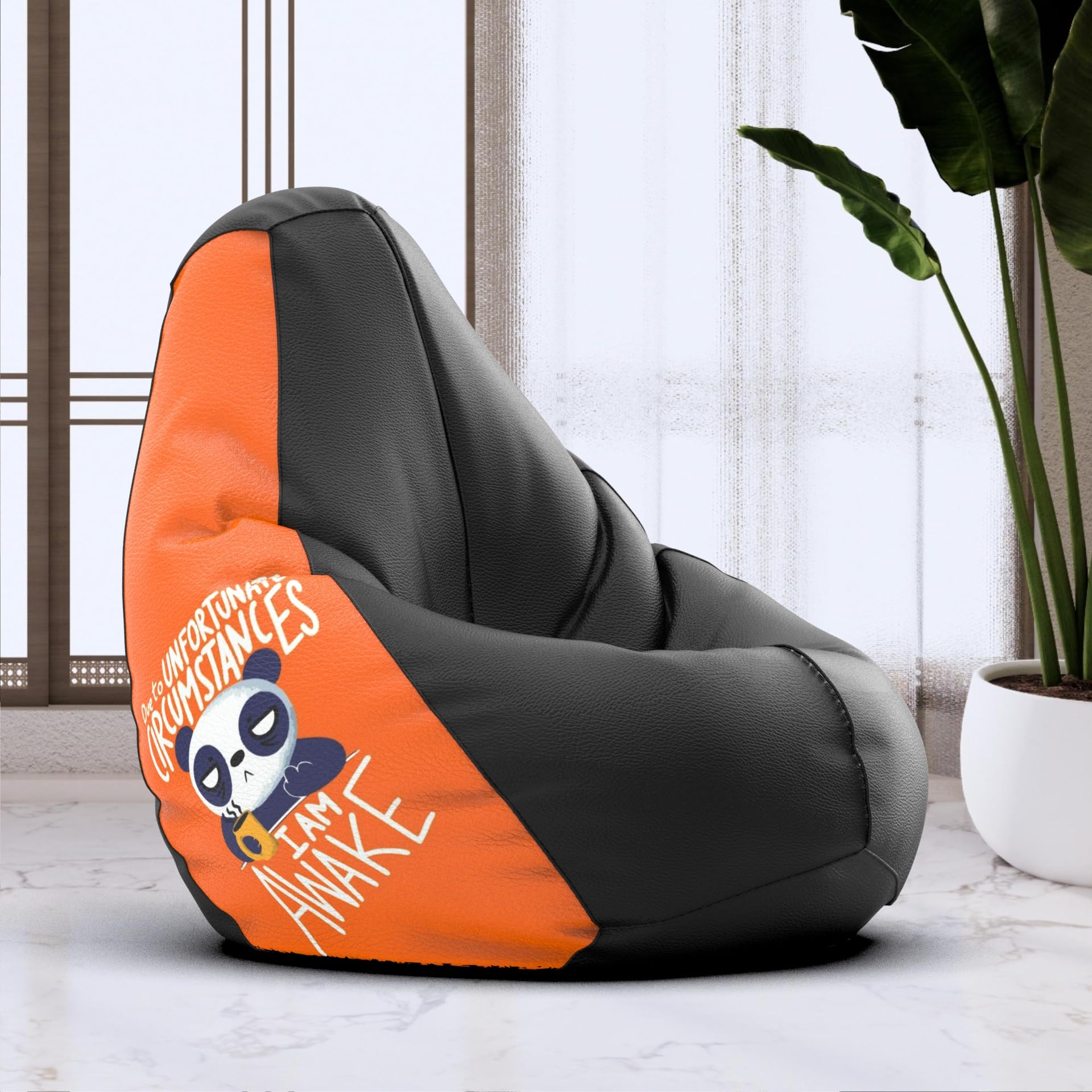 Bean Bag Chair Cover | Size: 4XL | Color: I Am Awake - Black Orange | Without Beans | Premium Leatherette Cover (CMF 6456)-image-0