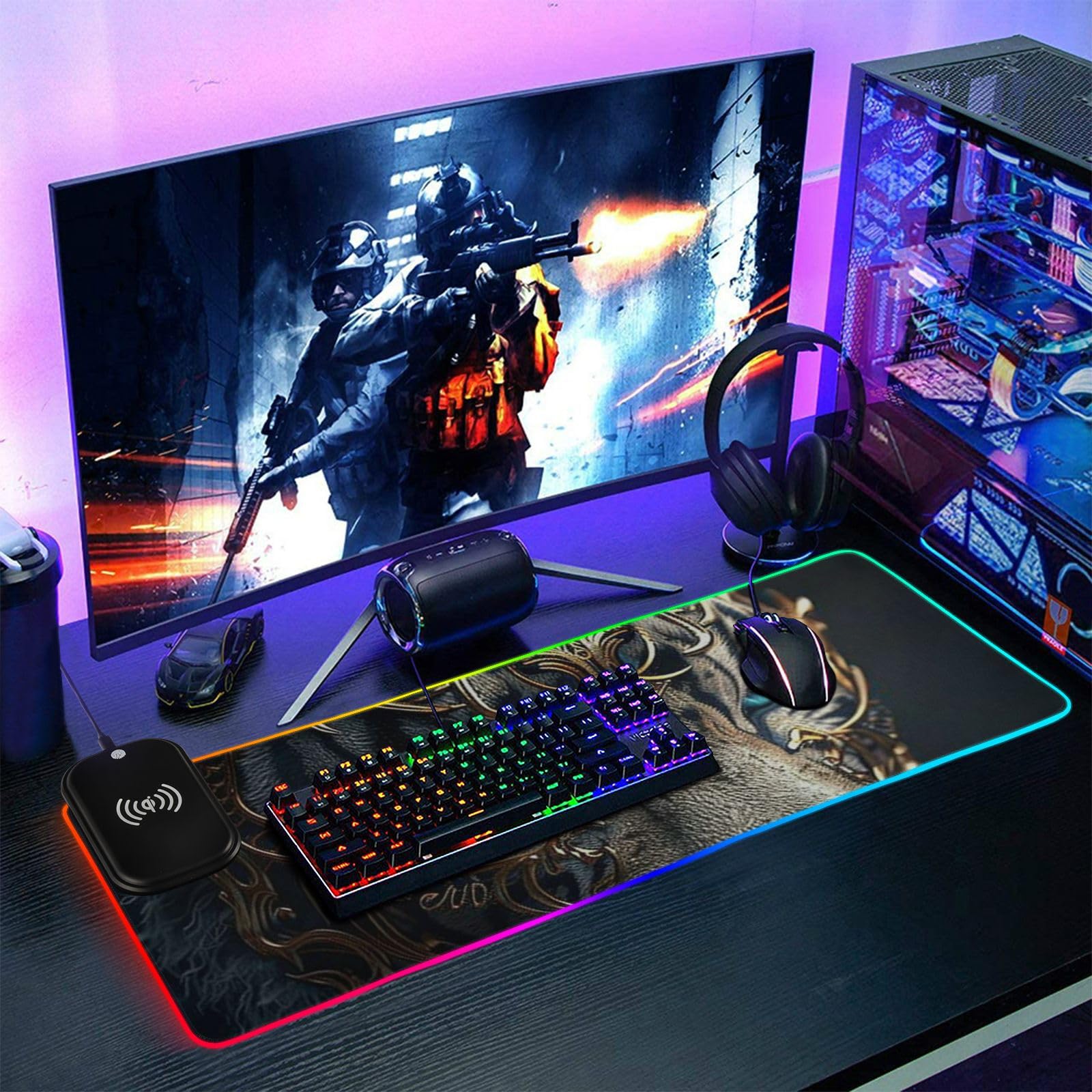 Nero Oro Fierce Tigri Ricarica Wireless Incandescente grande animale pad gaming animale tappetino gigante mouse sottile viaggio 80x30 cm