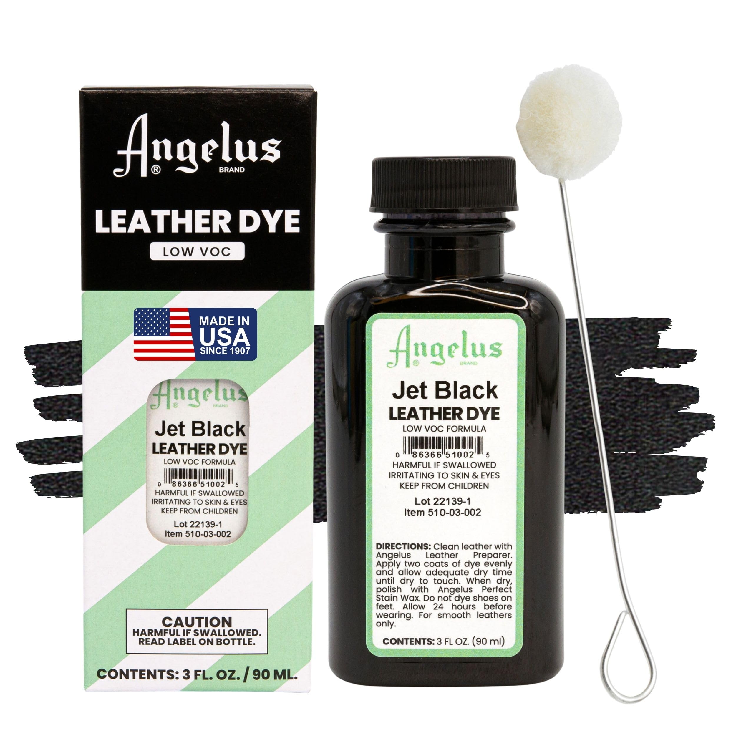 Angelus Leather Dye - Flexible Leather Dye for Shoes, Boots, Bags, Crafts, Furniture, & More 3oz (Jet Black)