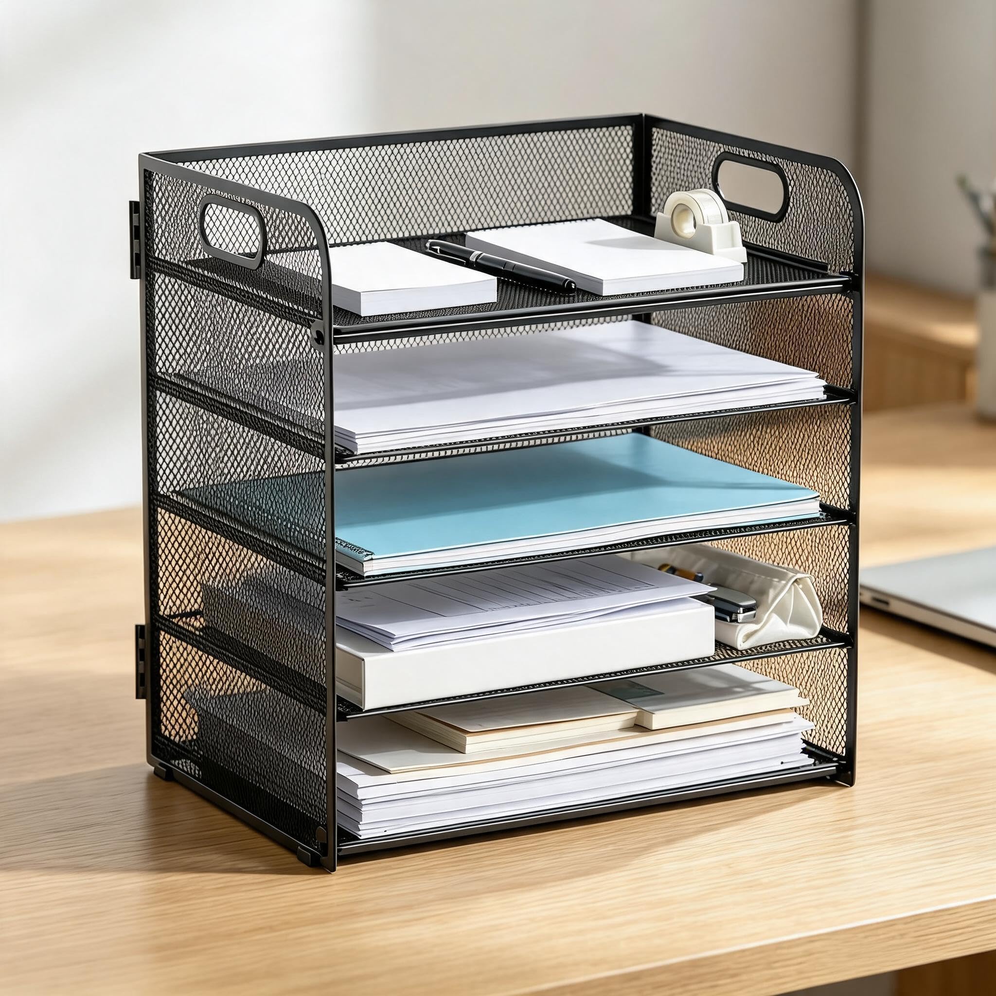 AMUSEBY Mesh Letter Tray Organiser, 5 Tier Paper Organizer, Black