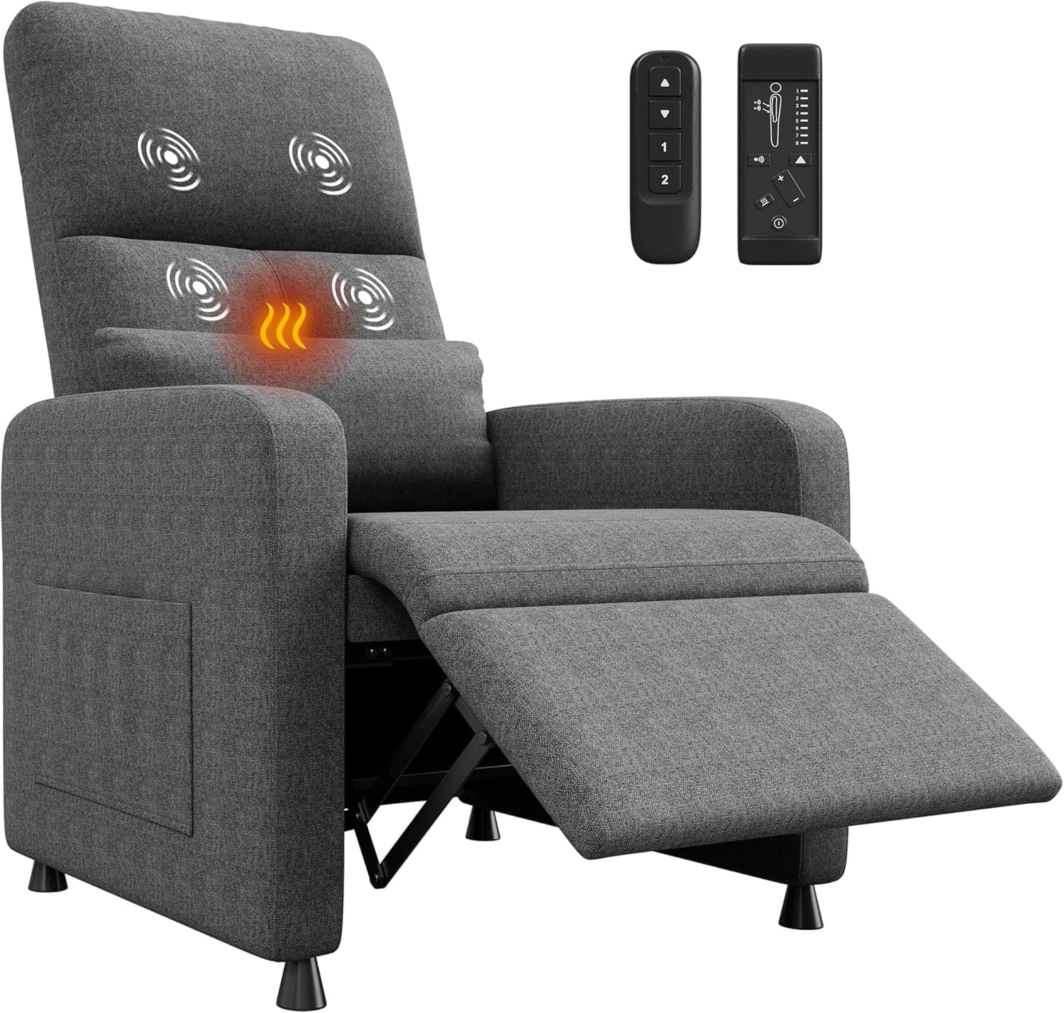 GarveeLife Sillon Relax Reclinable - con Masaje Eléctrico y Calor Lumbar - Sillón Reclinable Eléctrico Ajustable para Salone y Recepciones - Soporte Lumbar, Bolsillos Laterales - Tela de Lino, Gris