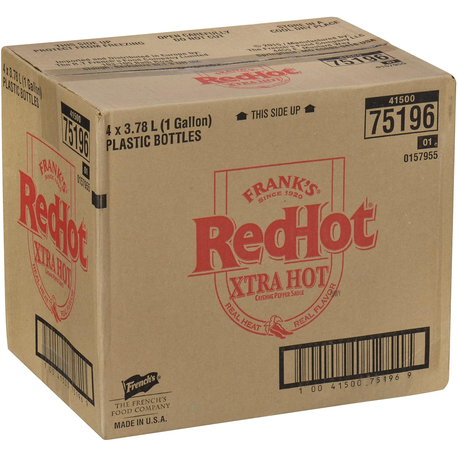 Frank's RedHot Xtra Hot Cayenne Pepper Hot Sauce, 1 gal (Pack of 4
