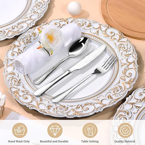 Miniatura 4 de 12 unidades de platos de carga blancos antiguos a granel, 13 pulgadas, para el día de San Valentín, boda, francés, vintage, de plástico, con