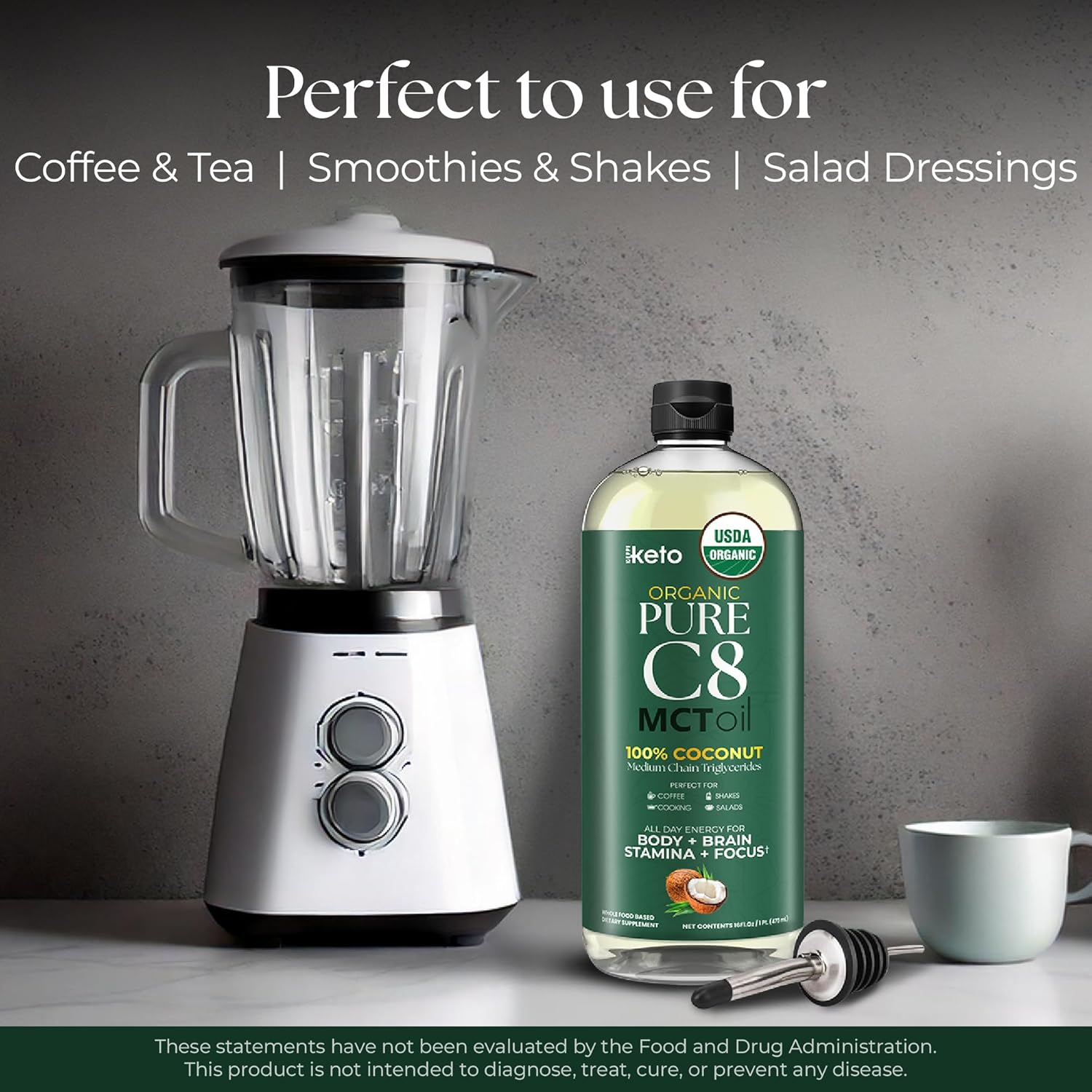 Keppi Organic MCT Oil - Flavorless C8, Non-GMO, Certified Organic, Gluten-Free, Palm Oil Free, Vegan, Kosher, Halal, 16 oz Coconut Oil - Image 6