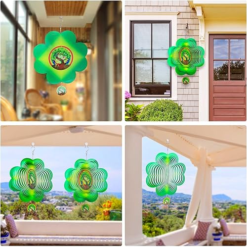 Miniatura 6 de Molinillos de viento de acero inoxidable 3D de 12 pulgadas, molinillos de viento cinéticos para patio, patio trasero, arte al aire libre,