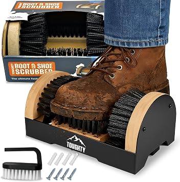 Toughty Boot Scrubber with Hand Brush Heavy Duty Cleaner for Outdoor Footwear, Work Shoes, Cowboy Boots, Golf Shoes Footwear Scraper with Brushes for Porch, Entryway, Farm, RV, Black