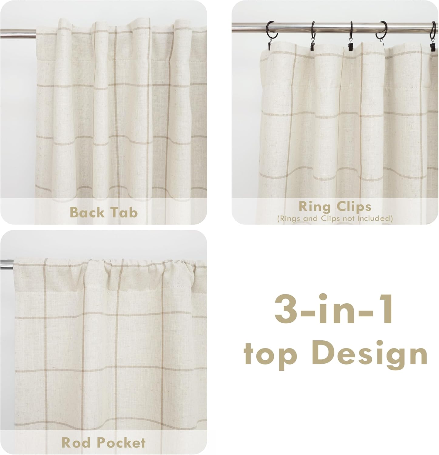 DriftAway 100% Blackout Windowpane Plaid Linen Curtains Double Layer Farmhouse Drapes 96 Inches Long for Living Room Bedroom Yarn Dyed Woven Thermal Insulated Rod Pocket Back Tab 2 Panels Taupe