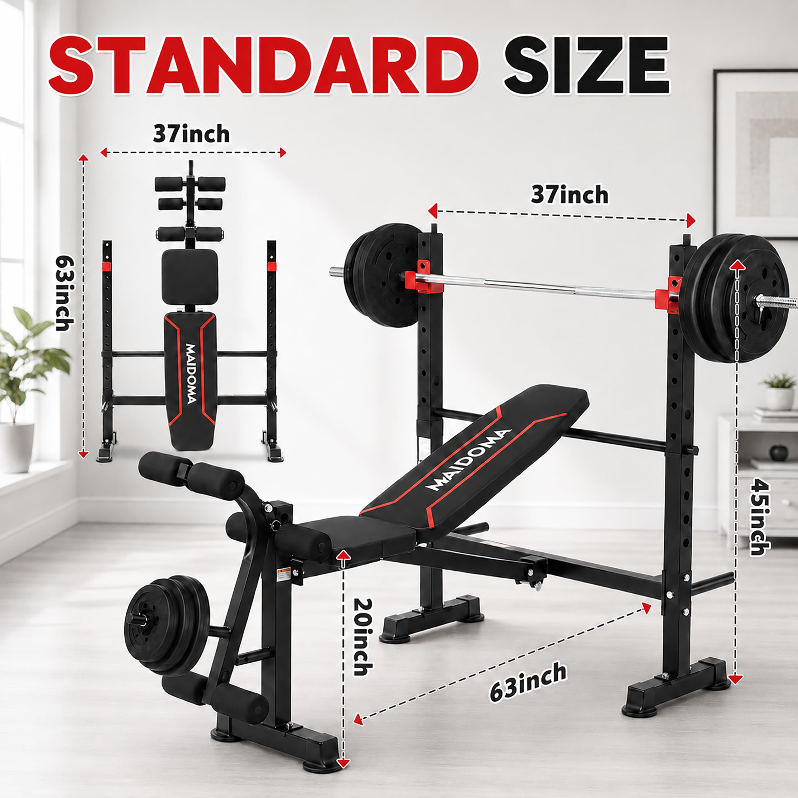 1500LB 8 IN 1 Weight Bench with Lat Pulldown and Leg Extension/Curl, Foldable Bench Press with Preacher Curl & Rack, Workout Benches with Safety Bar Catches for Home Gym(US Stock)