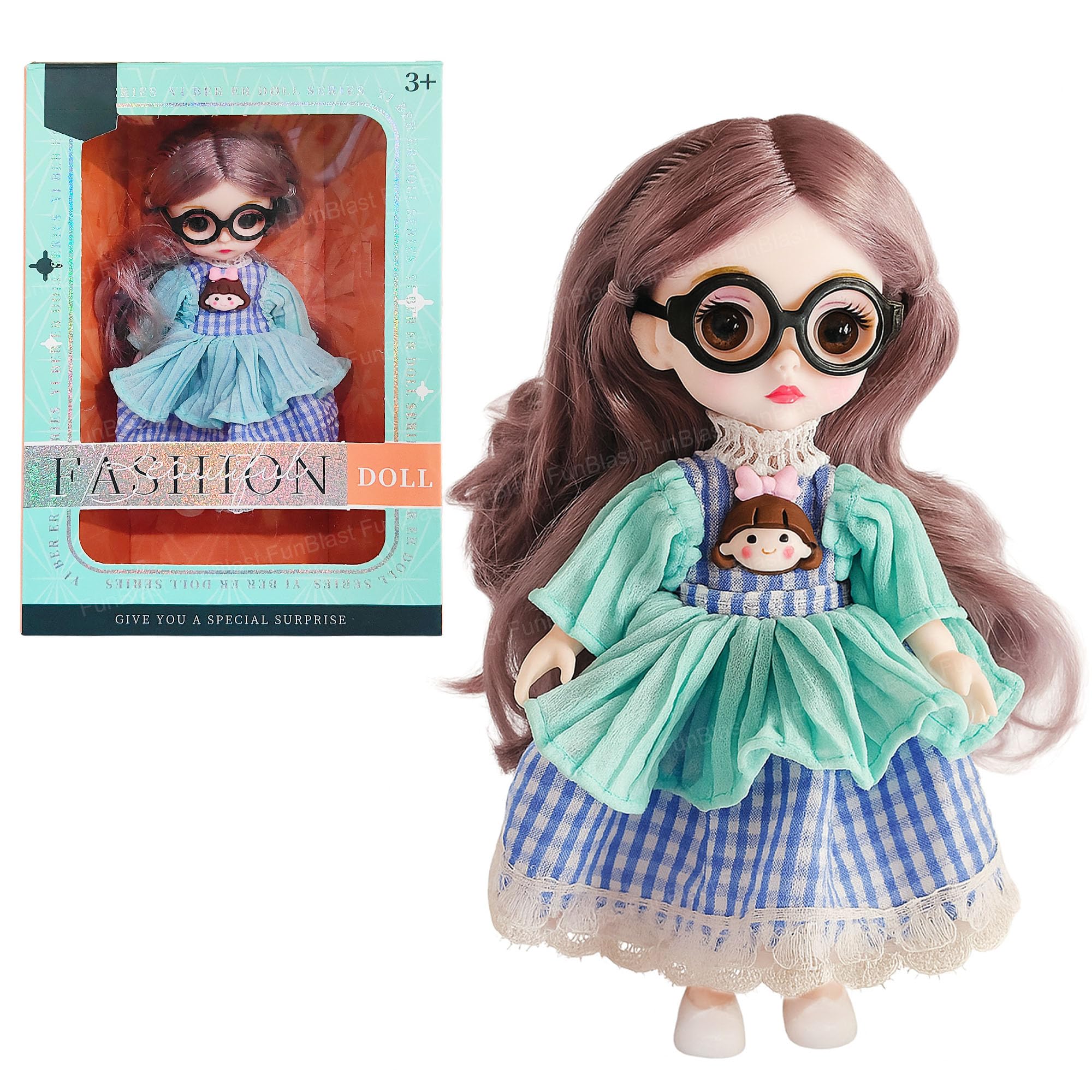 FunBlast Korean Fashion Doll for Girls – Stylish Toy Doll with Long Hair & Glasses, Beautiful Dress, Pretend Play Doll for Kids, Birthday Gift for Girls (C)-image-43