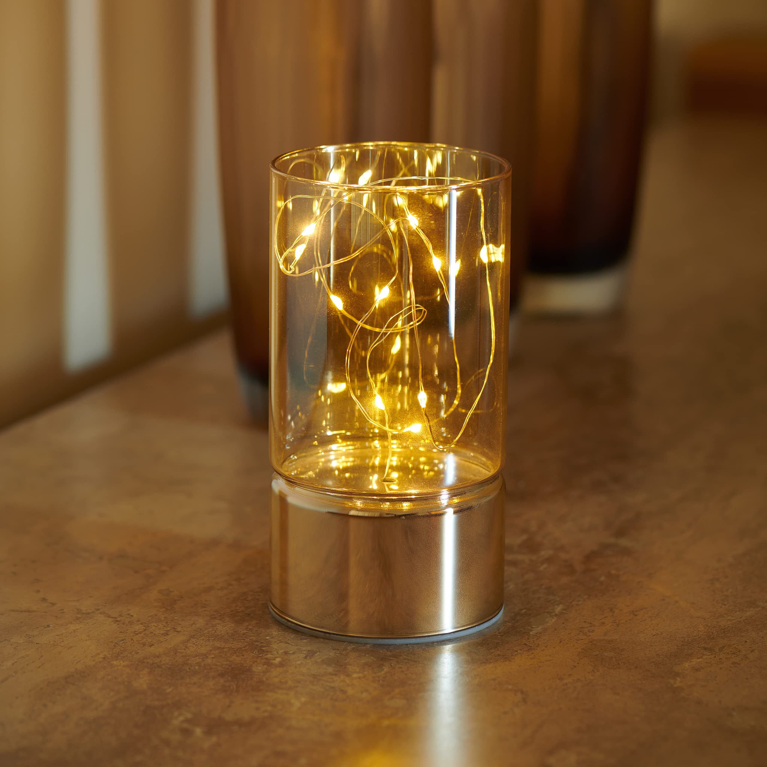 Auraglow Draht Lichterkette Glas Zylinder Laternen 3er Set, mit Timer | Warme LED Glühwürmchen im dekorativen Gefäß, kabellos, für Kaminsims, Regal, Schlafzimmer und Weihnachtsdeko
