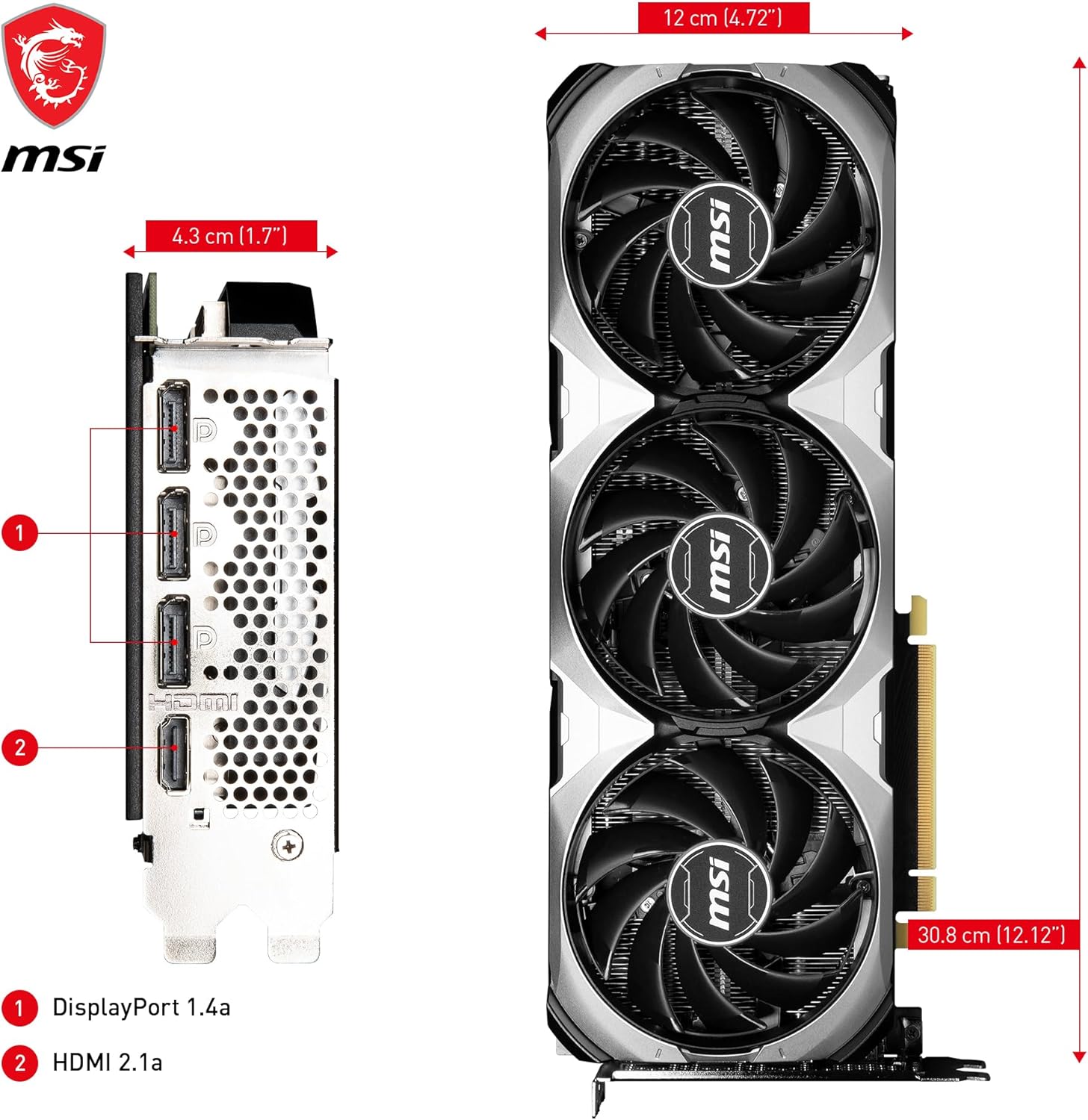 Scheda grafica MSI GeForce RTX 4070 VENTUS 3X 12G OC - GPU RTX 4070, 12GB GDDR6X (21Gbps/192-bit), PCIe 4.0 - 2 x TORX Fan 4.0 - HDMI 2.1a, DisplayPort 1.4a Scheda grafica MSI GeForce RTX 4070 VENTUS 3X 12G OC - GPU RTX 4070, 12GB GDDR6X (21Gbps/192-bit), PCIe 4.0 - 2 x TORX Fan 4.0 - HDMI 2.1a, DisplayPort 1.4a