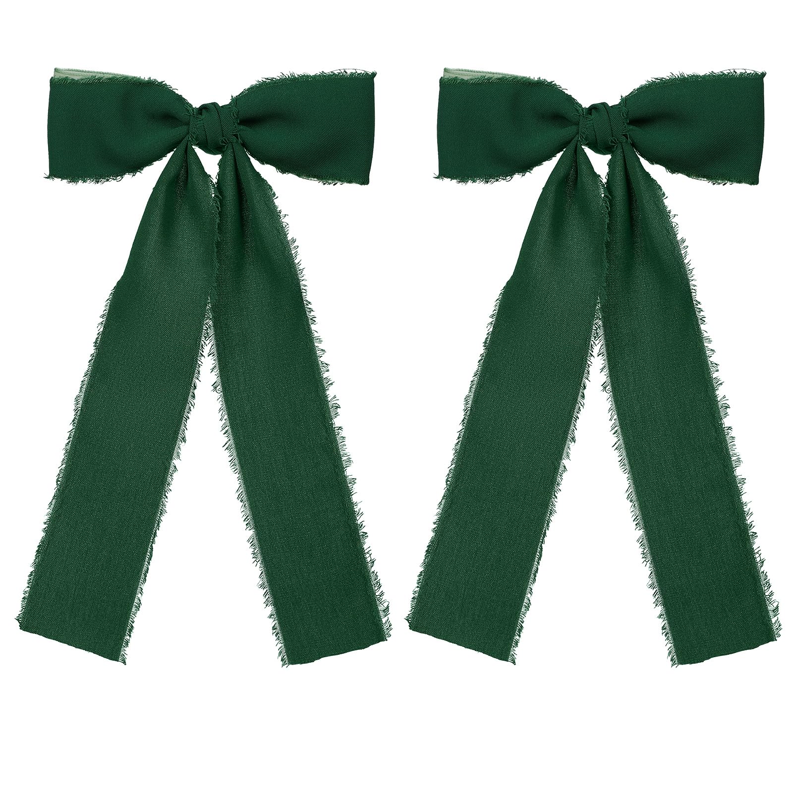 5.5-inch Dark Green Chiffon Silky Ribbon Hair Bow Clips with Long Tail for Women Girls Spring Summer Chrismas Holiday Dress Decor Accessoires Gift Set