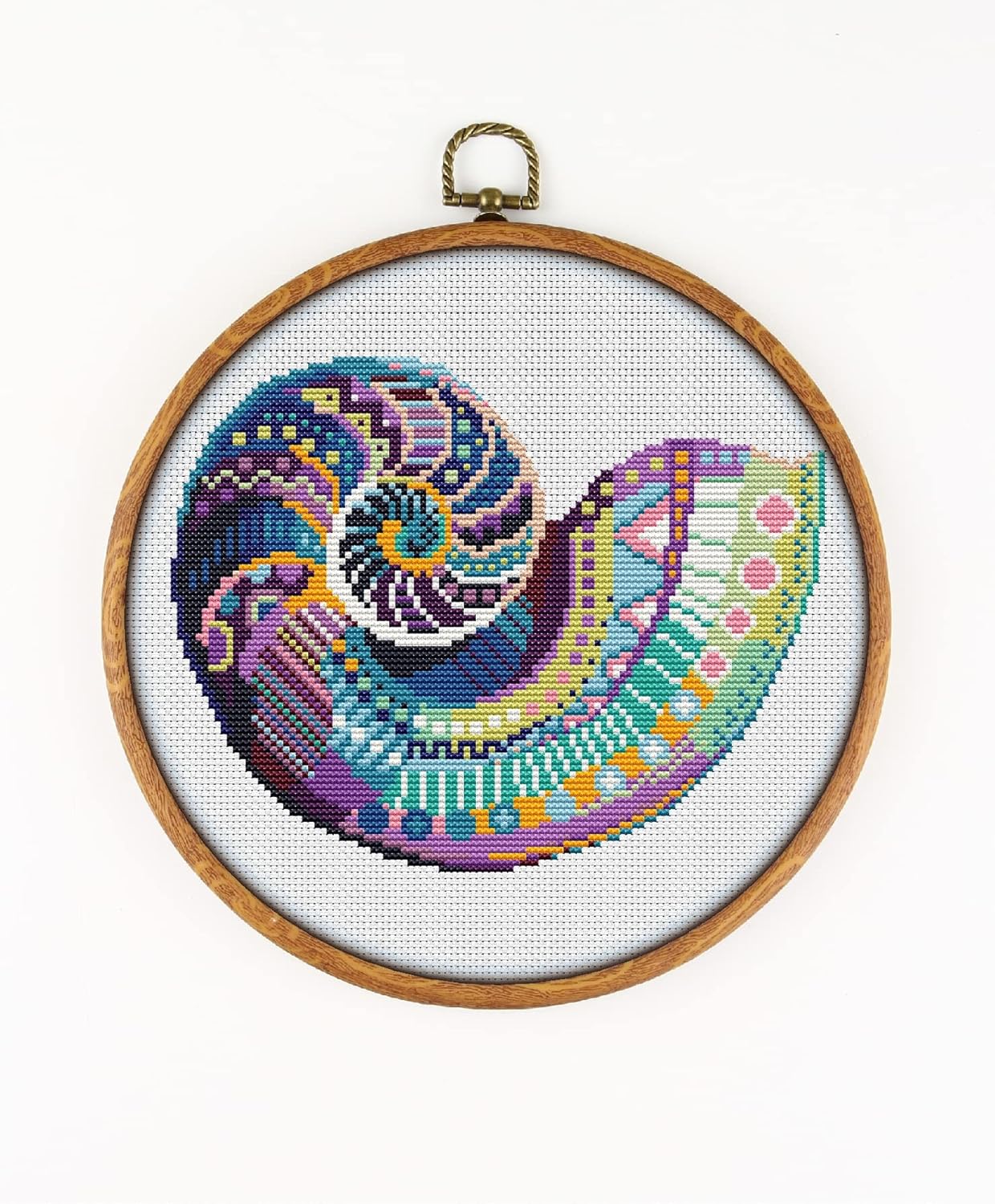 Mandala Nautilus Shell CS1279 - Counted Cross Stitch KIT#2. Set of Threads, Needles, AIDA Fabric, Needle Threader, Embroidery Clippers and Printed Color Pattern Inside.