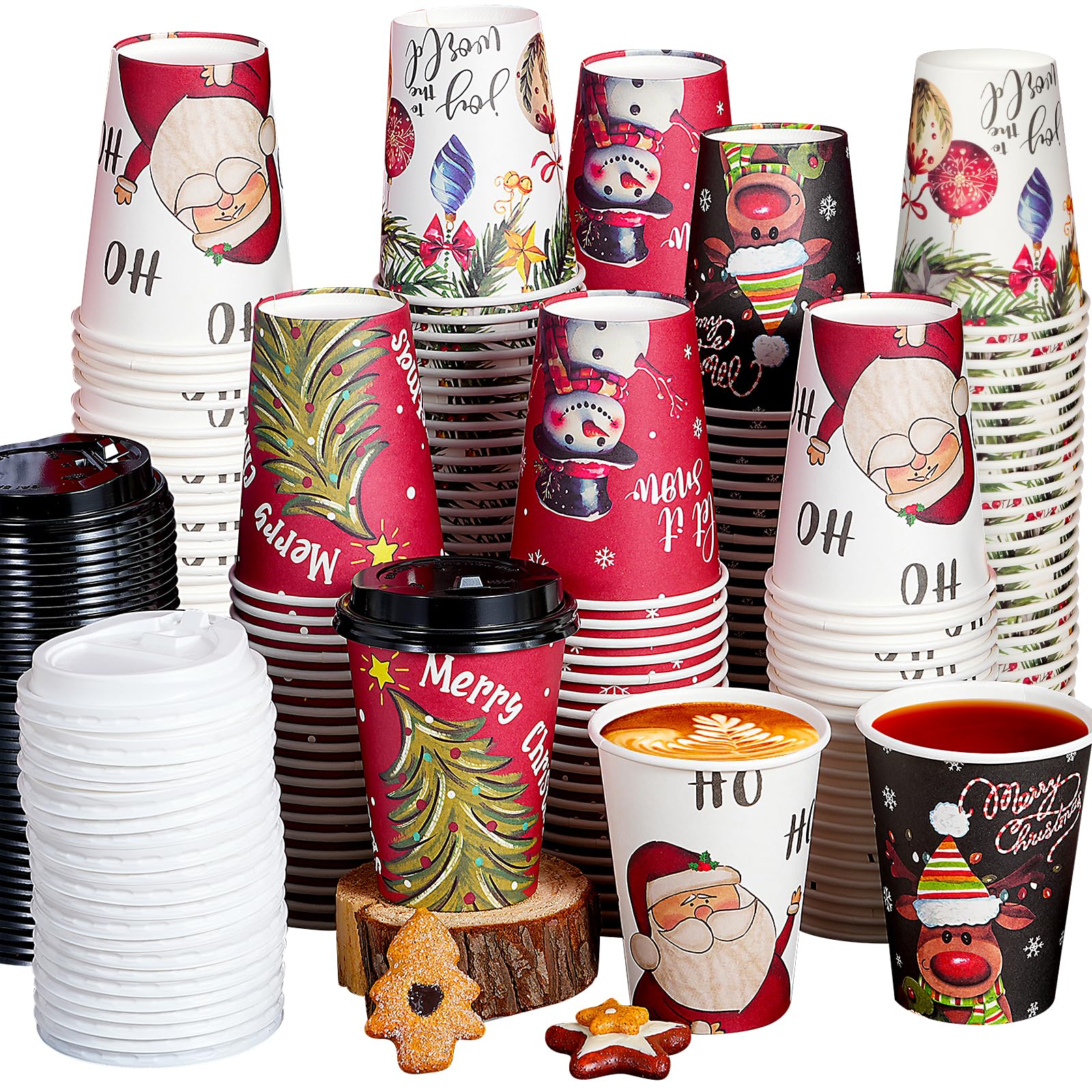 Amazon.com: 100Pcs 12 oz Christmas Paper Cups with Lids, Disposable ...
