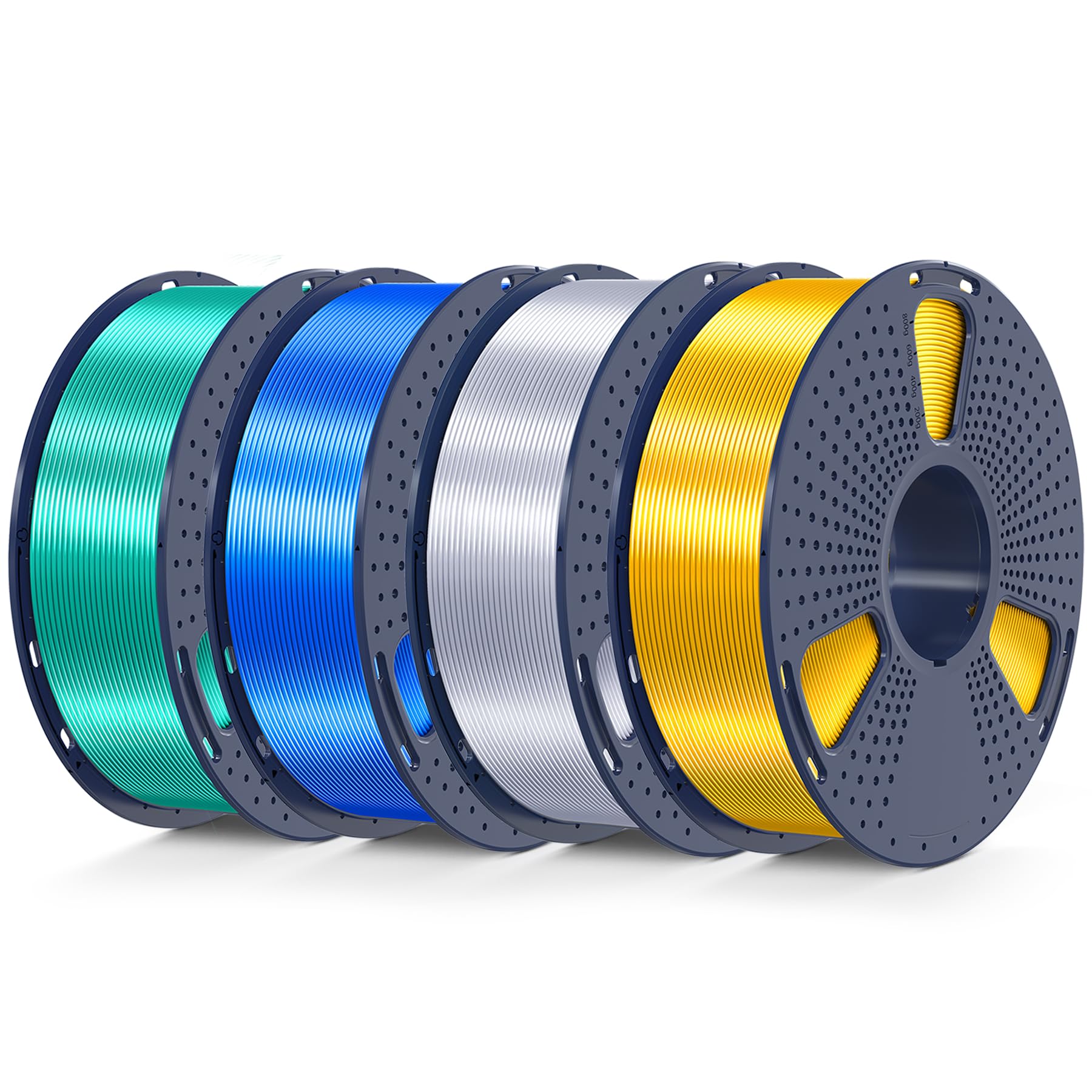 SUNLU Silk PLA+ Filament 1,75mm 4KG, Finitura Liscia e Setosa per Stampante 3D, Buona Resa Colore, Filamento per Stampa 3D, 1 kg per Bobina, 4 Rotoli, SILK Oro Chiaro+Argento+Blu+Verde