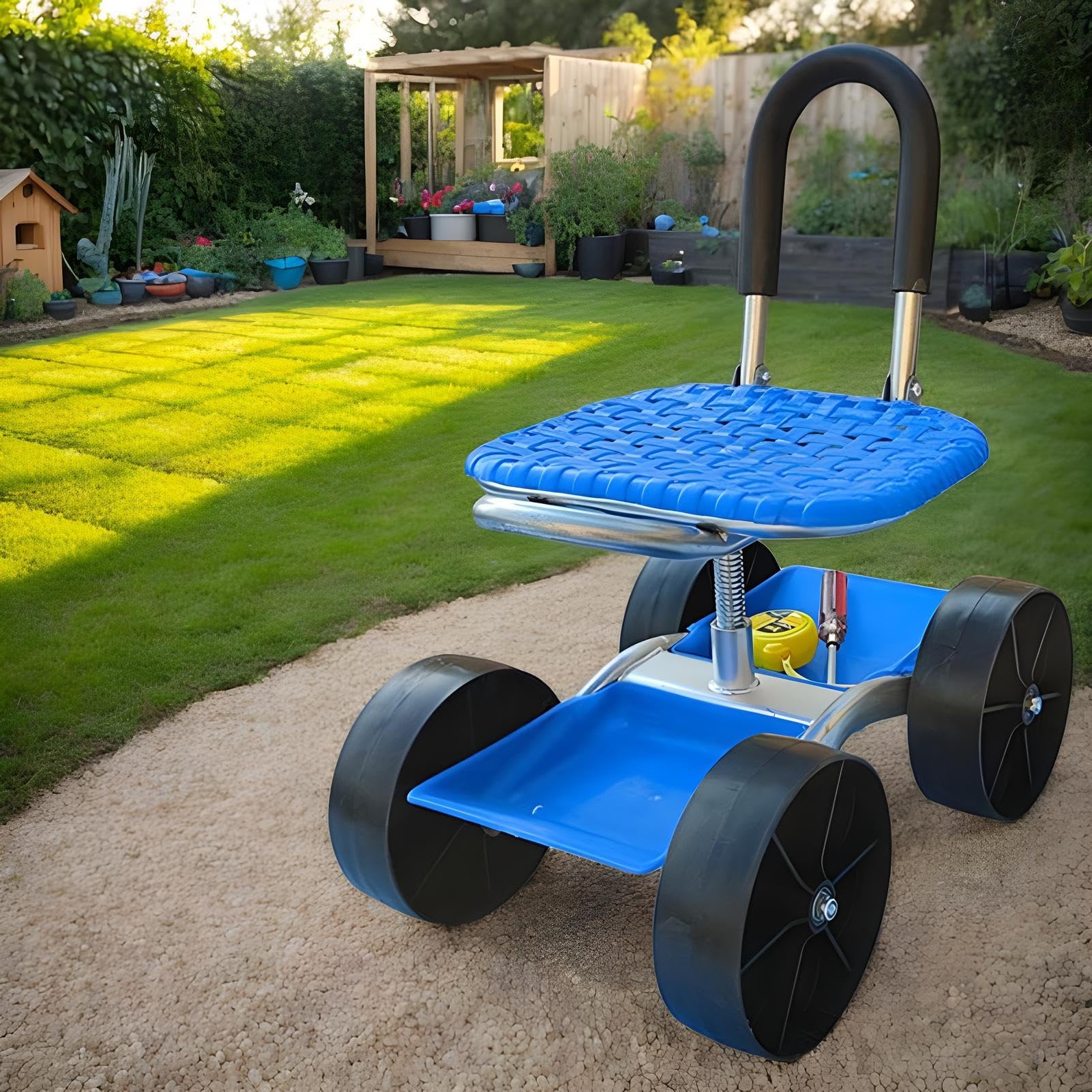 de jardín con asiento Silla giratoria 360 grados con ruedas | Taburete rodante para jardinería para exteriores jardín patio césped granja plantar desherbar personas mayores hombres