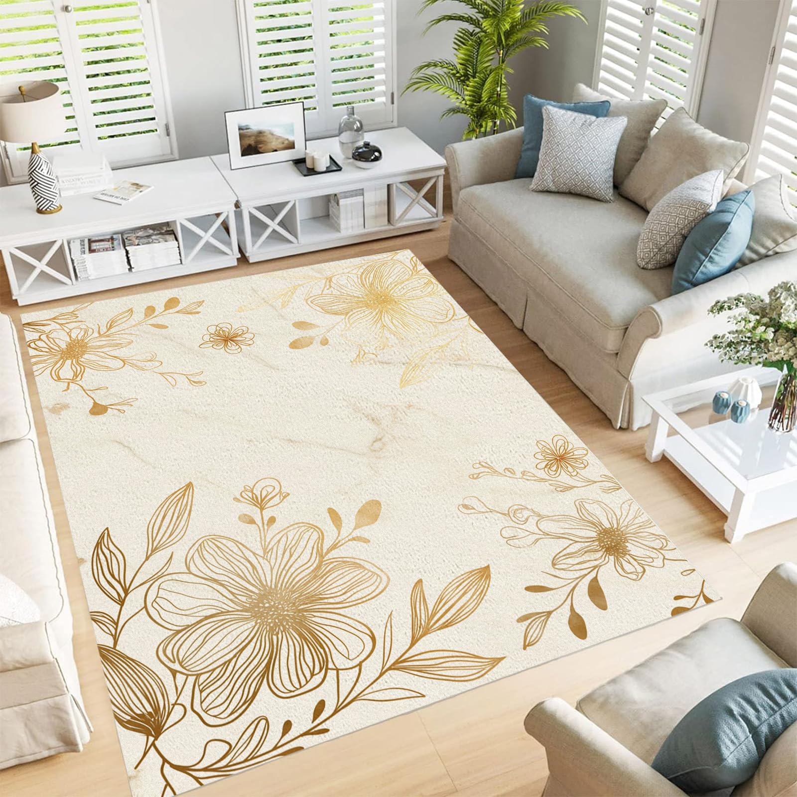 Tapis de salon lavable et antidérapant 160x230cm facile à nettoyer