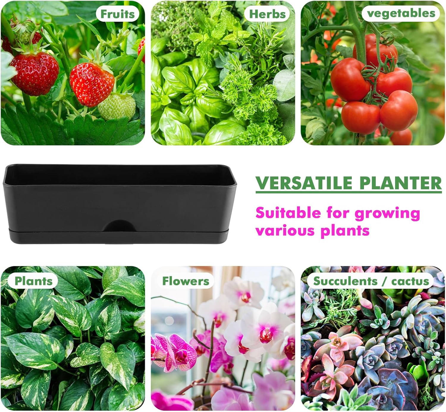 2-Pack Large Window Boxes Planters 16 Inch Rectangle Plant Box Rectangular Planters for Outdoor and Indoor Plants Plastic Windowsill Planter for Herbs Vegetable Flowers Long Window Sill Planters