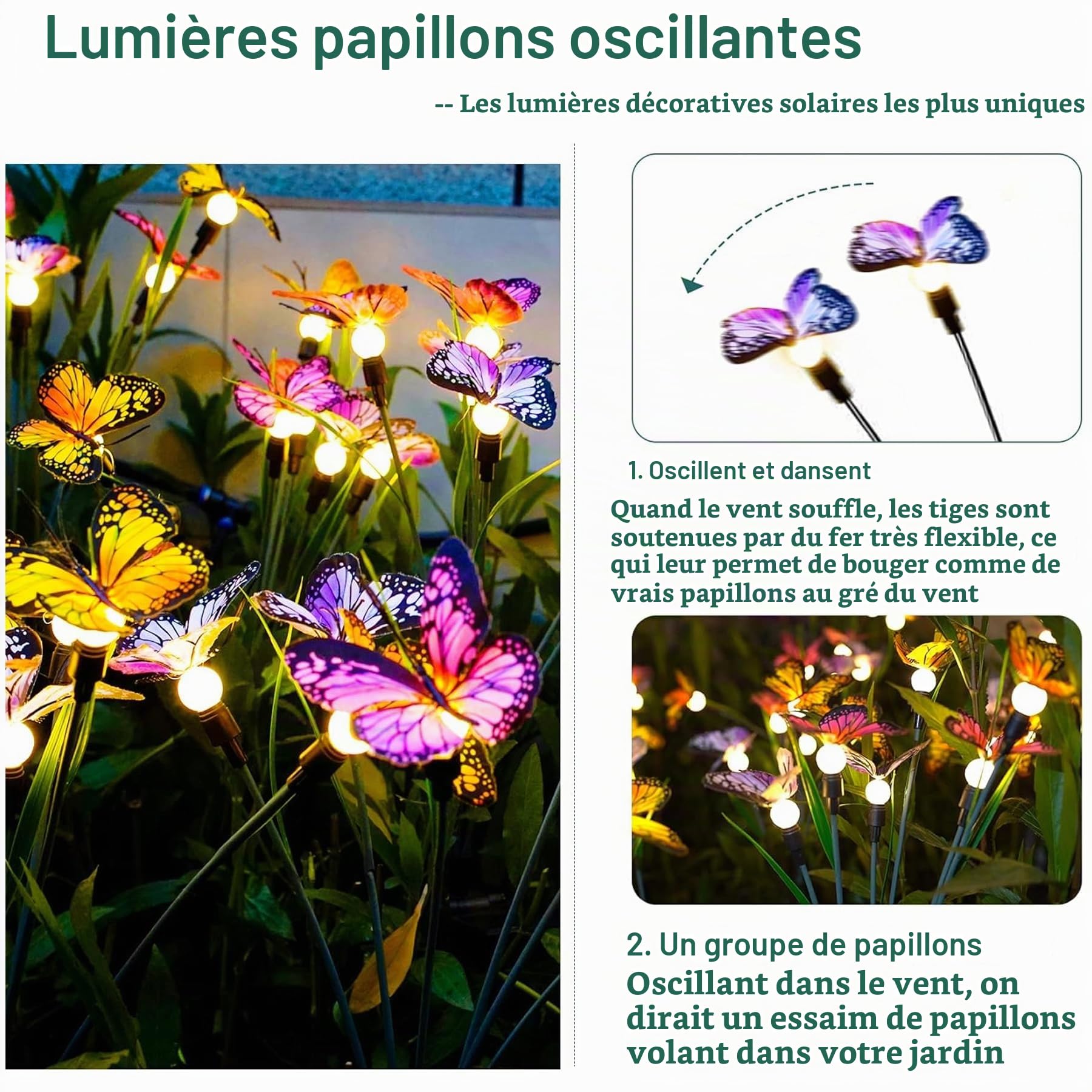 VEEKAY Lumière Solaire Jardin,4 Pièces 24LED Papillon Lampe Solaire Extérieure,IP65 Étanche,Lumières Solaires Lucioles,pour Jardin, Passage, Anniversaire, Décoration de Fête,Solar Firefly Light