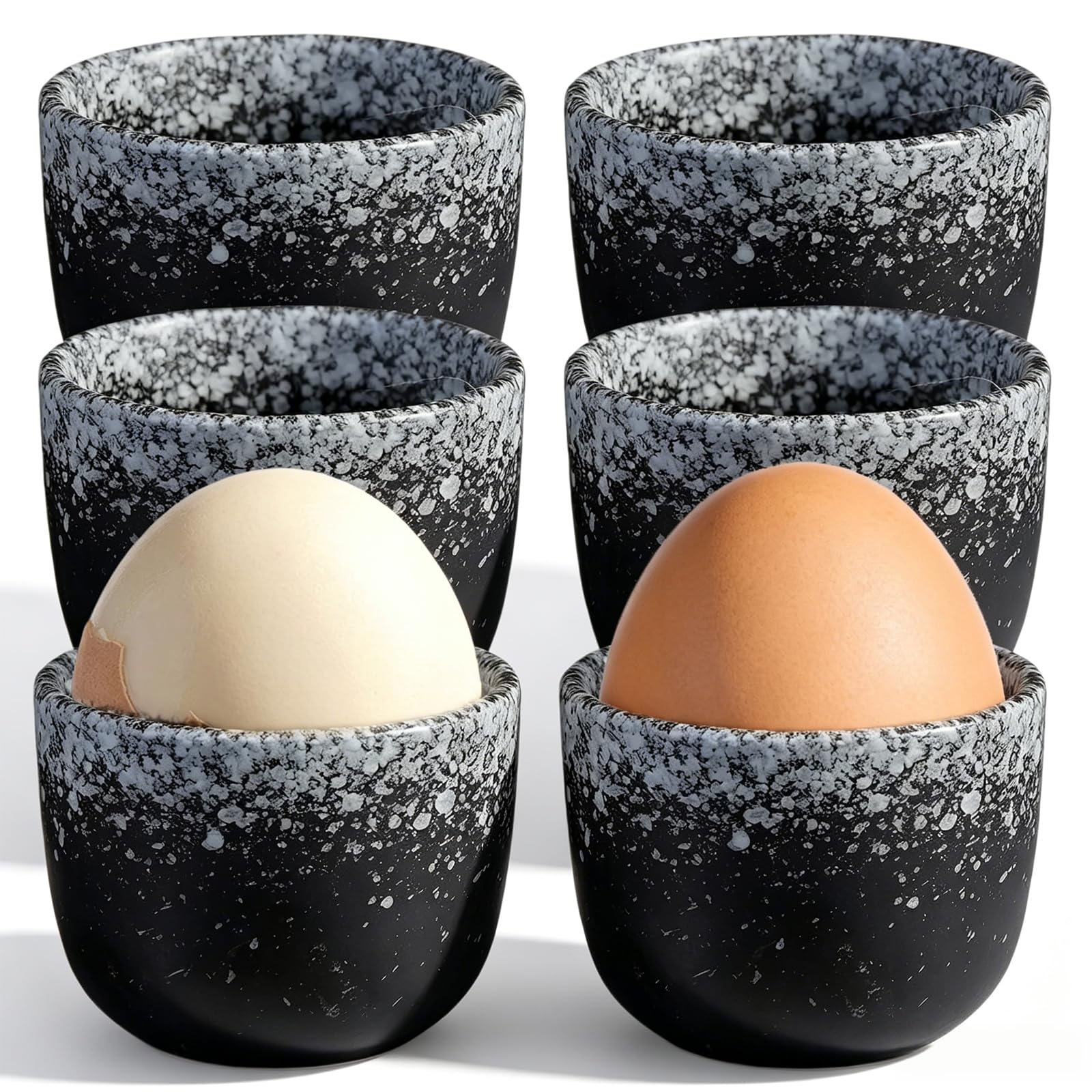 6er Eierbecher Set, Eierbecher Porzellan aus Keramik, Durchm 5cm, Höhe 4,8 cm, Ofenglasurverfahren, Glatt und gratfrei, spülmaschinenfest & in Geschenkbox, Eierbecher für Frühstückstische