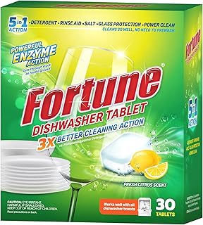 Fortune 5-in-1 Dishwasher Tablets - 30 Tablets | Enzyme Powered Cleaning for Indian Cooking | Removes Oil, Masala, Tea & C... Price In India